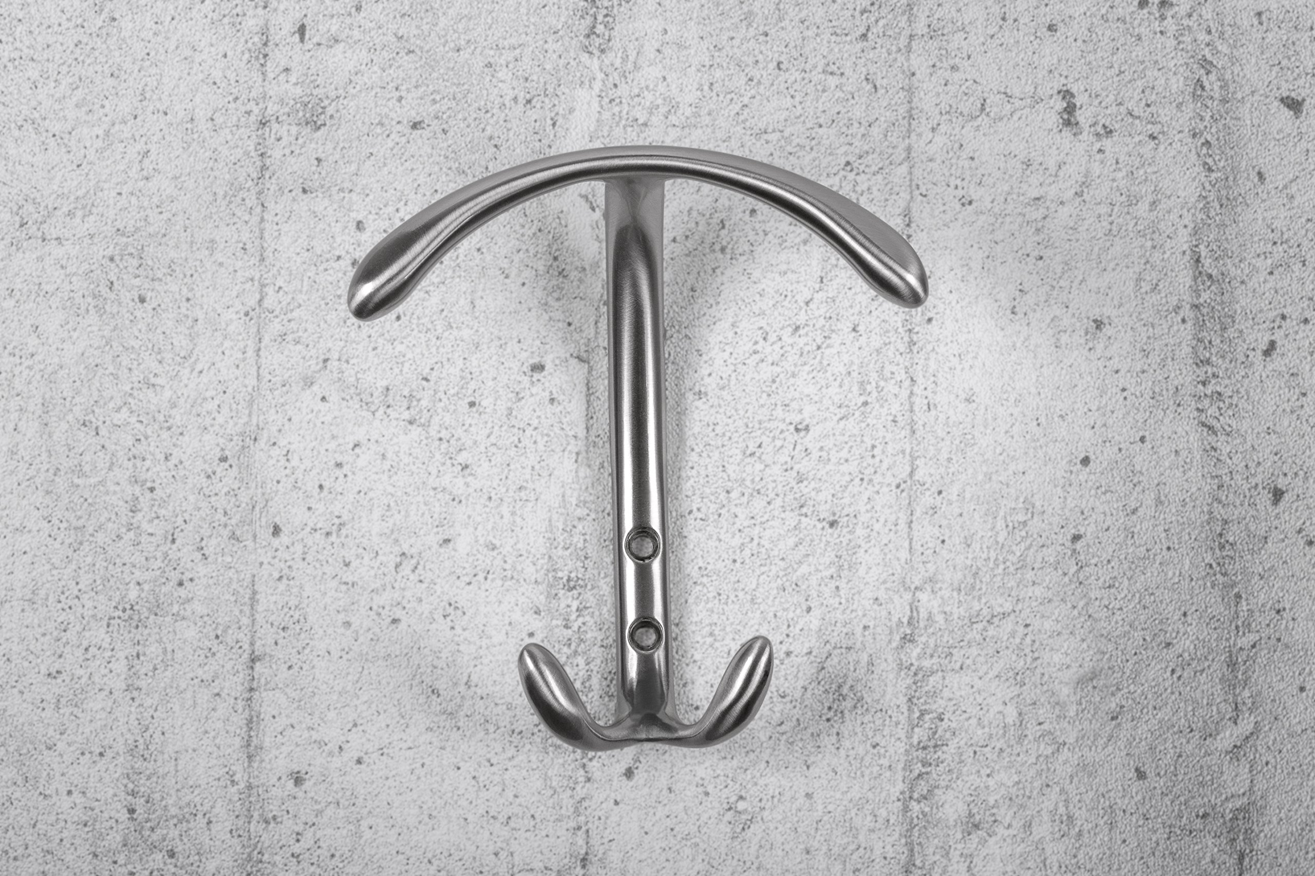 GedoTec Design Garderobenhaken Vintage Wandhaken Edelstahl gebürstet - MOON | Mantelhaken 127 x 125 mm | Doppel-Haken inkl. Befestigungsmaterial | 5 Stück - Kleiderhaken Garderobe für Wand-Montage