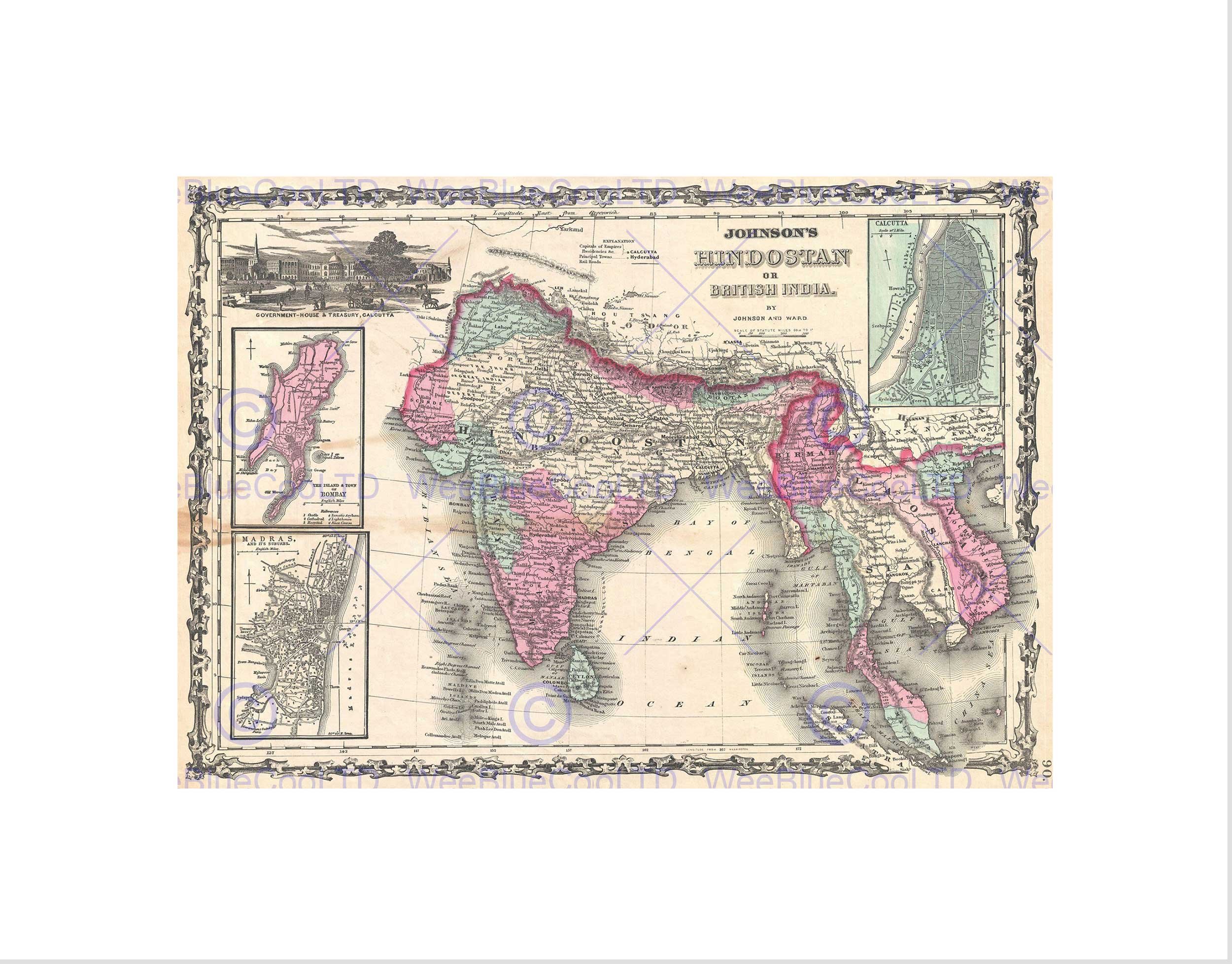 Wee Blue Coo 1862 Johnson Map India And Southeast Asia Wall Art Print