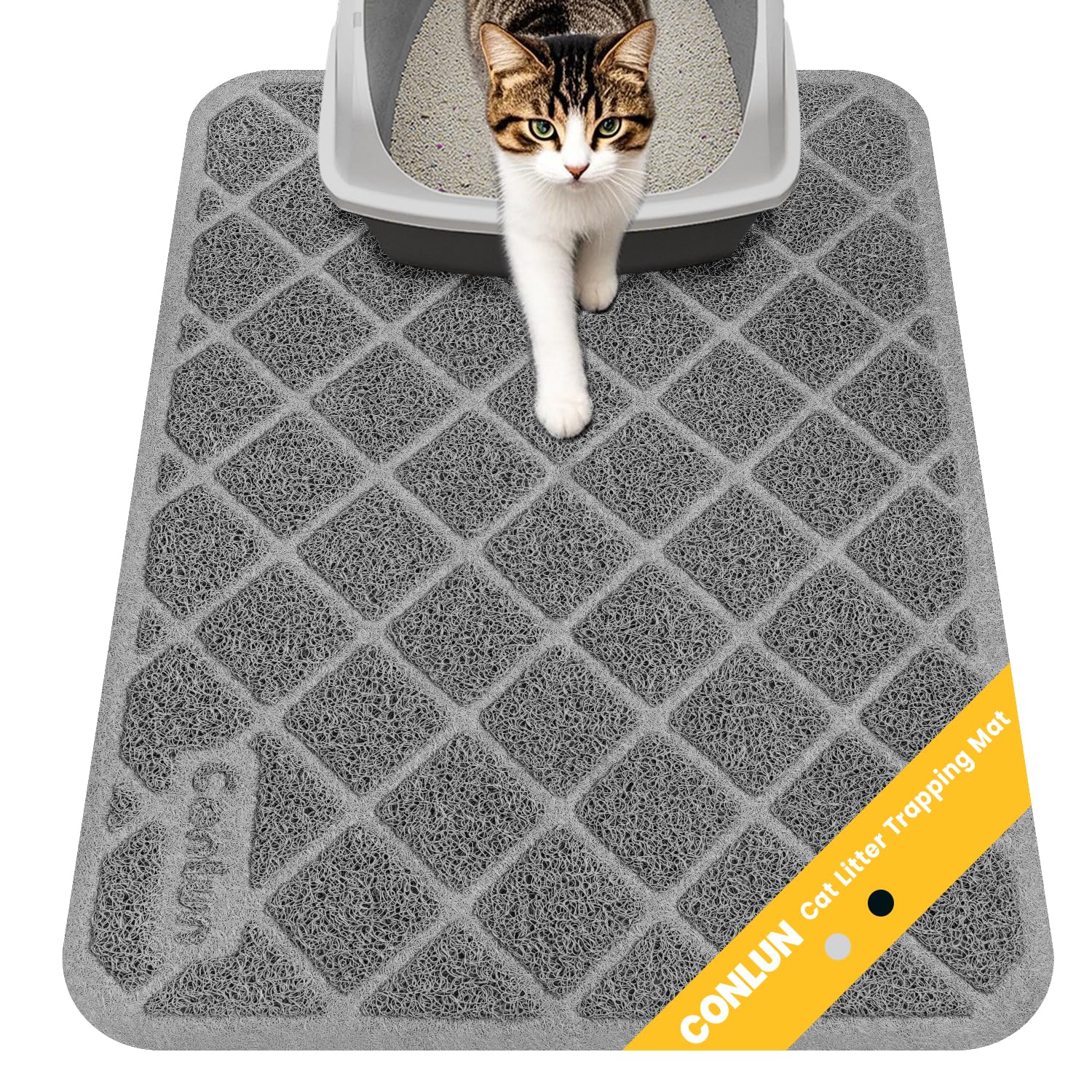 Conlun Grey Cat Litter Mat Litter Trapping Mat, Cat Litter Tray Mat, Premium Pvc Grid Mesh Scatter Control Design Litter Box Mat, Waterproof Urine Resistant Material, Easy To Clean, 61 X 43Cm