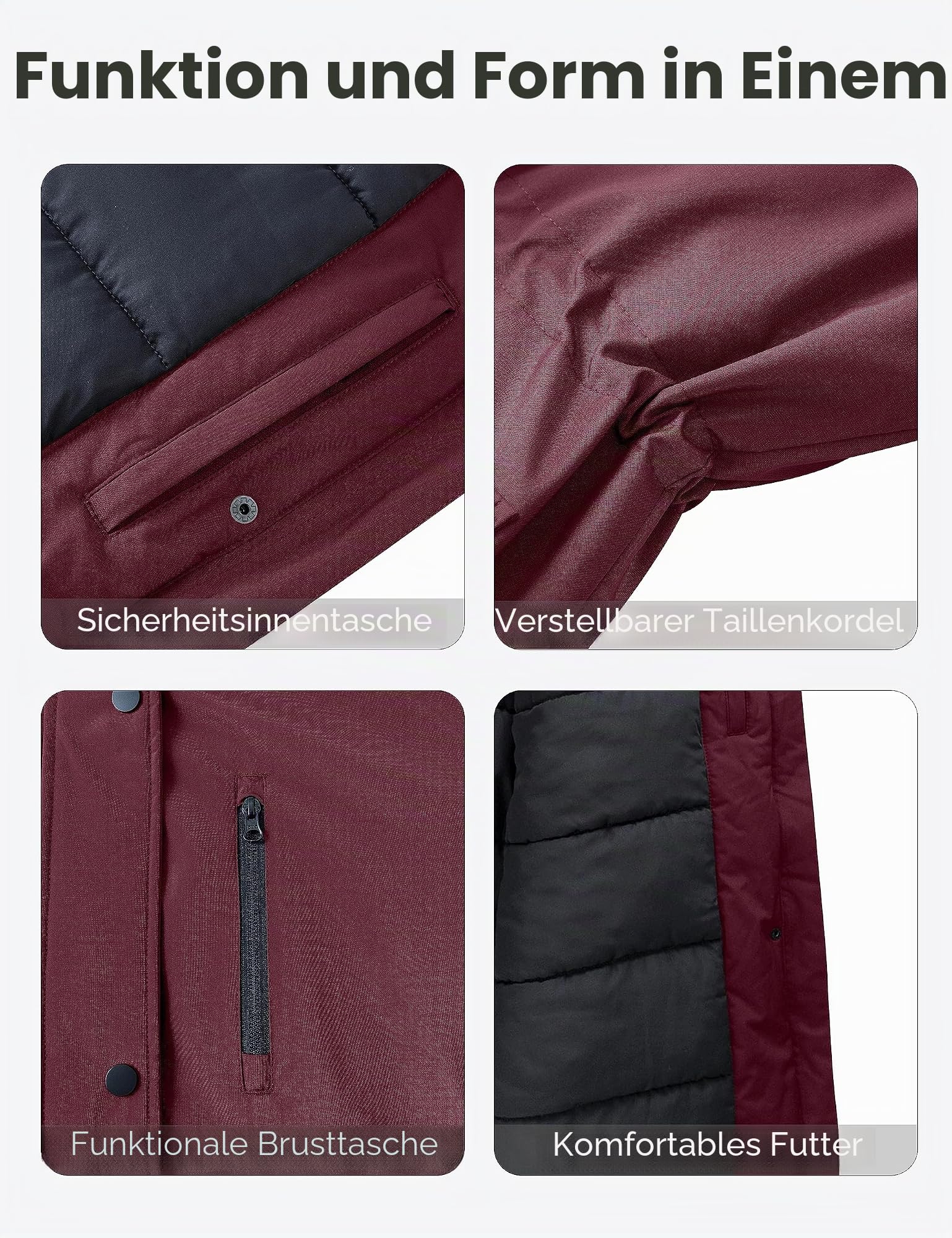 Wantdo Damen Winterjacke Übergröße Wasserdicht Warme Puffer Parka mit Abnehmbarer Kapuze
