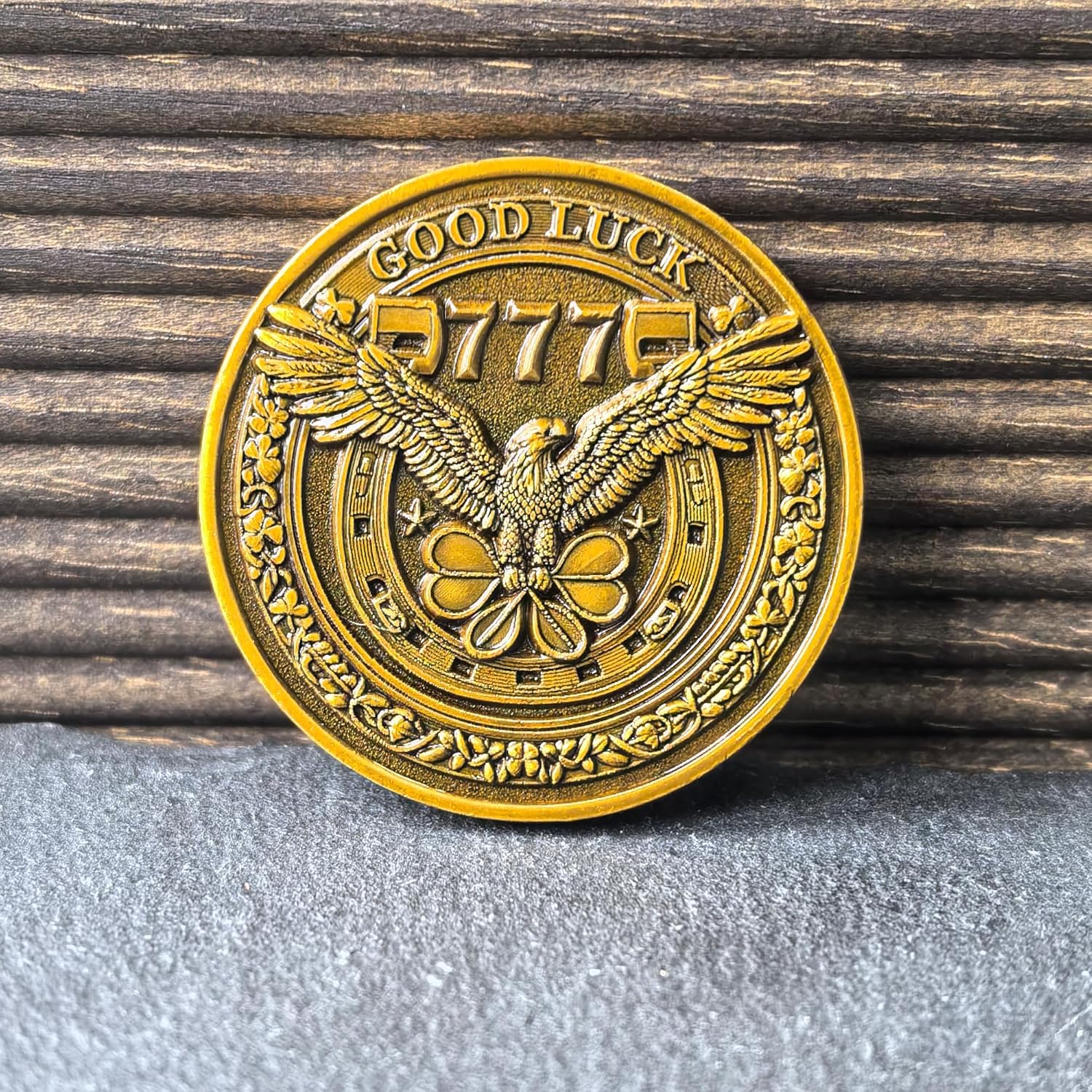 Good Luck Coin - Four-Leaf Clover and Eagle Medallion for Fortune and Prosperity Lottery Ticket Scratcher Tool ﻿(Single Coin)