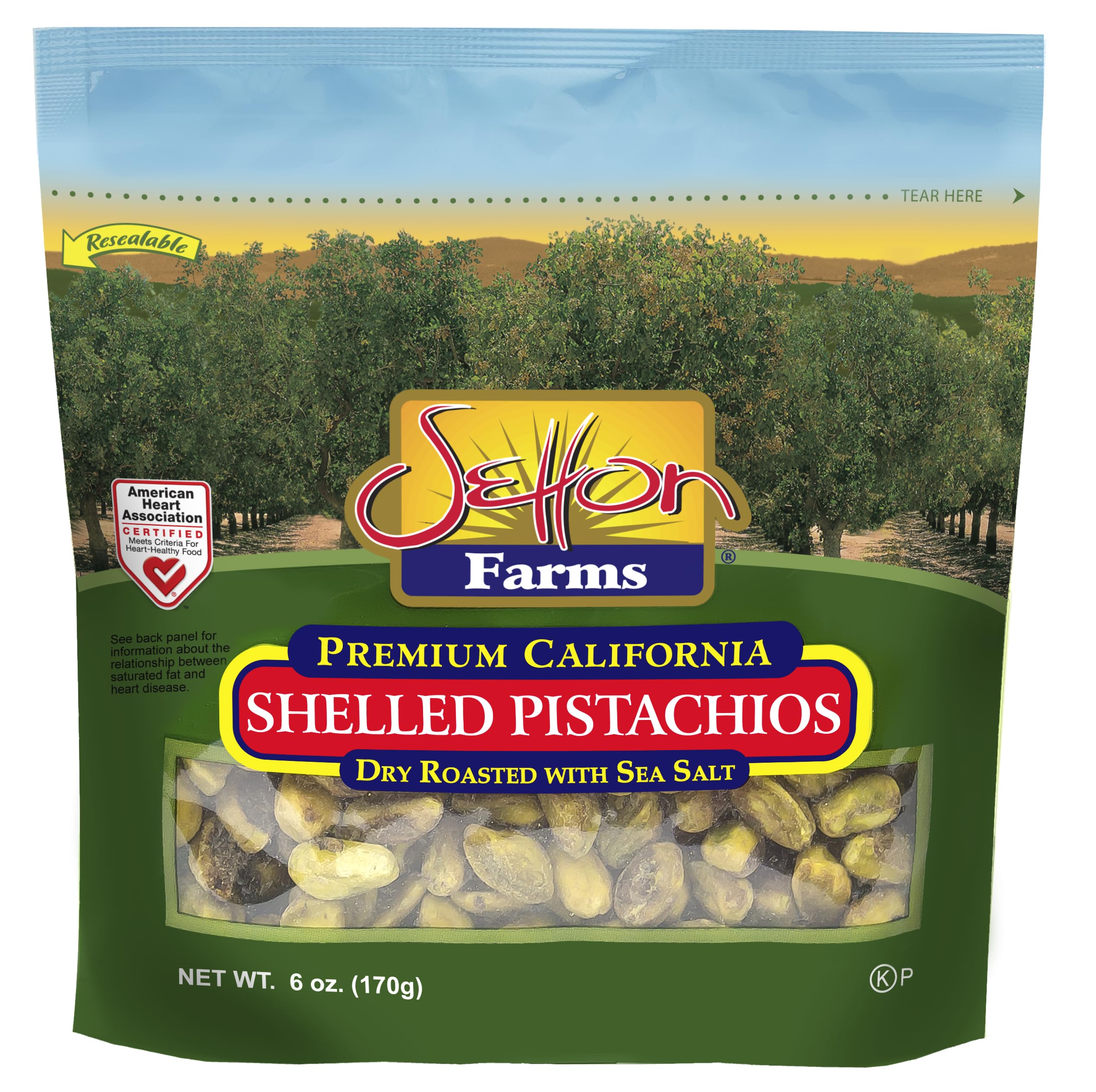 Setton Farms Roasted and Salted Premium California Shelled Pistachios 6 Oz. Bag Certified NonGMO Gluten Free Vegan & Kosher, Dry Roasted With Sea Salt, 6 Oz