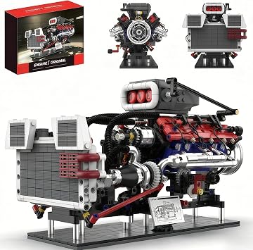 V8 Supercharged Engine Model Set,MOC 8-Cylinder Car Motor Engine Building Kit that Run,STEM Mechanical Engineering Toy for Adults Kids,Scientific Desk Decor & Collectible Gift to Car Lovers1151PCS