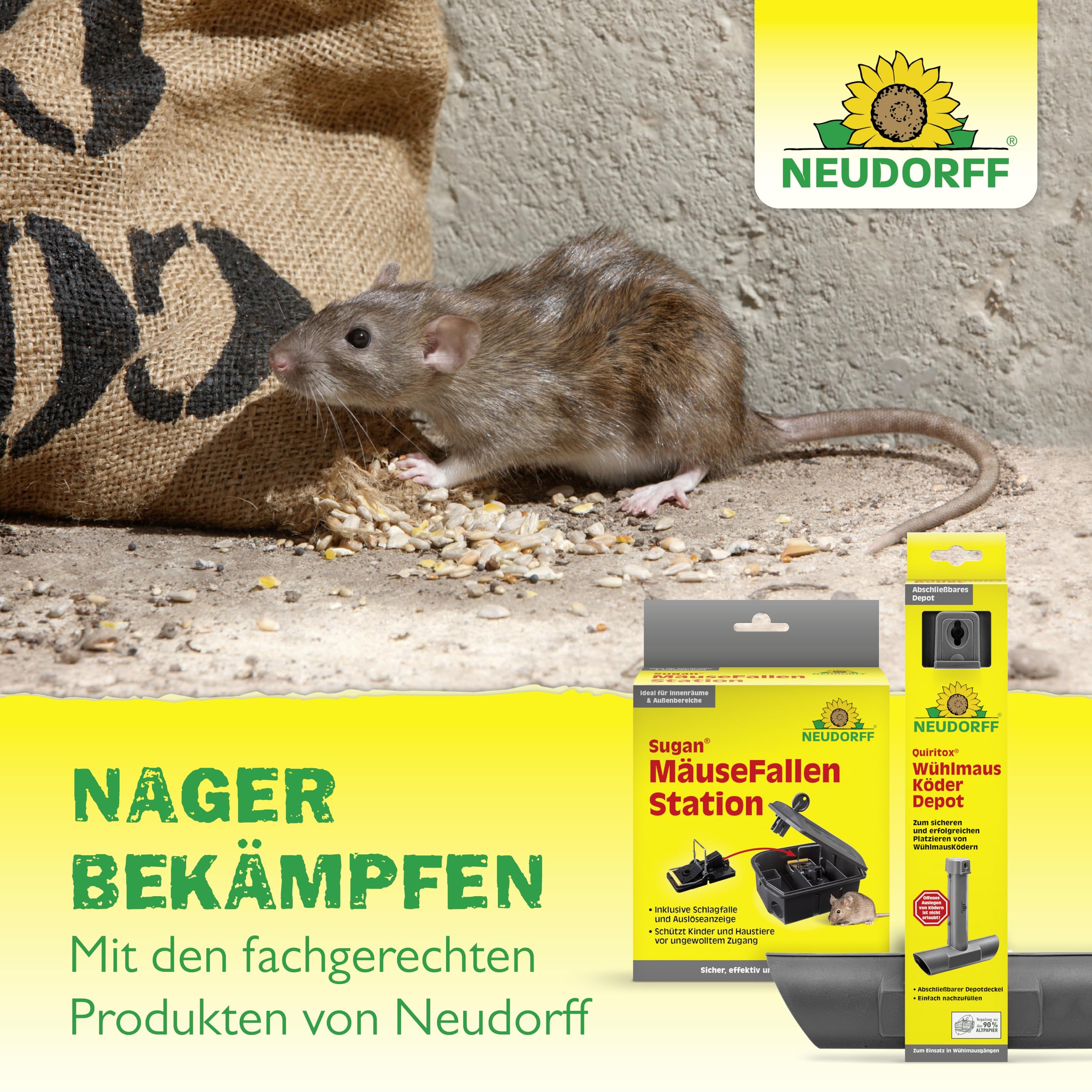 Neudorff MarderStopp 50m² - Vertreibt Marder sofort und dauerhaft aus Autos, Wohnwagen, Dachböden und Garagen. Anti Gewöhnungseffekt, batteriebetrieben, 1 Stück
