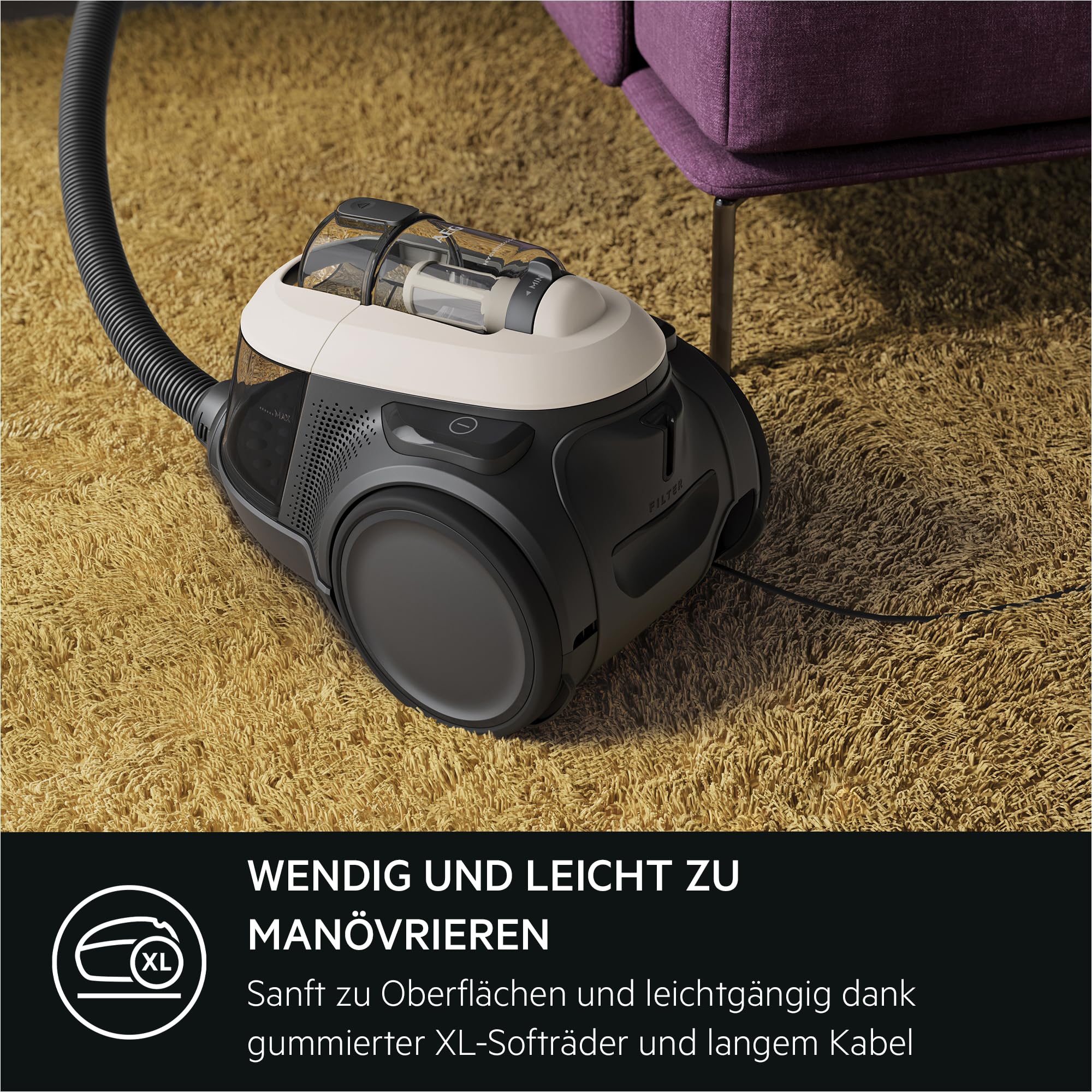 AEG CLEAN 6000 Staubsauger Beutellos, Starke Zyklontechnologie 700 W, AllFloor Bodendüse, 6-stufige Filtration - hygienisch saubere Luft, 1,6 l Staubbehälter, 12 m Aktionsradius, 73 dB, Weiß, AL61C2SW