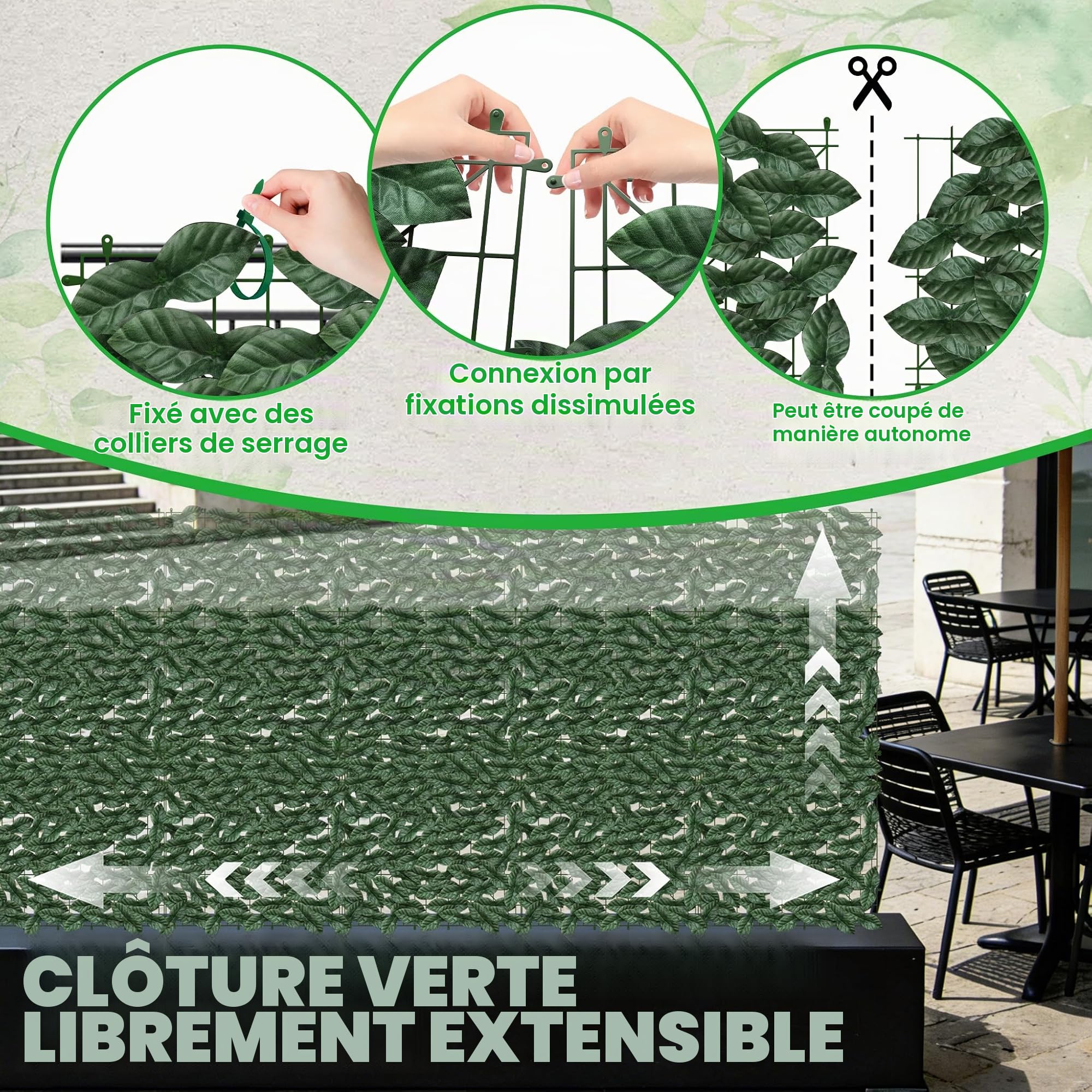 LZQ Brise-vue artificiel 1x6m, haie artificielle de lierre, toile de protection verte, protection de jardin, haie artificielle de clôture, protection de balcon, feuille de vigne artificielle en PE
