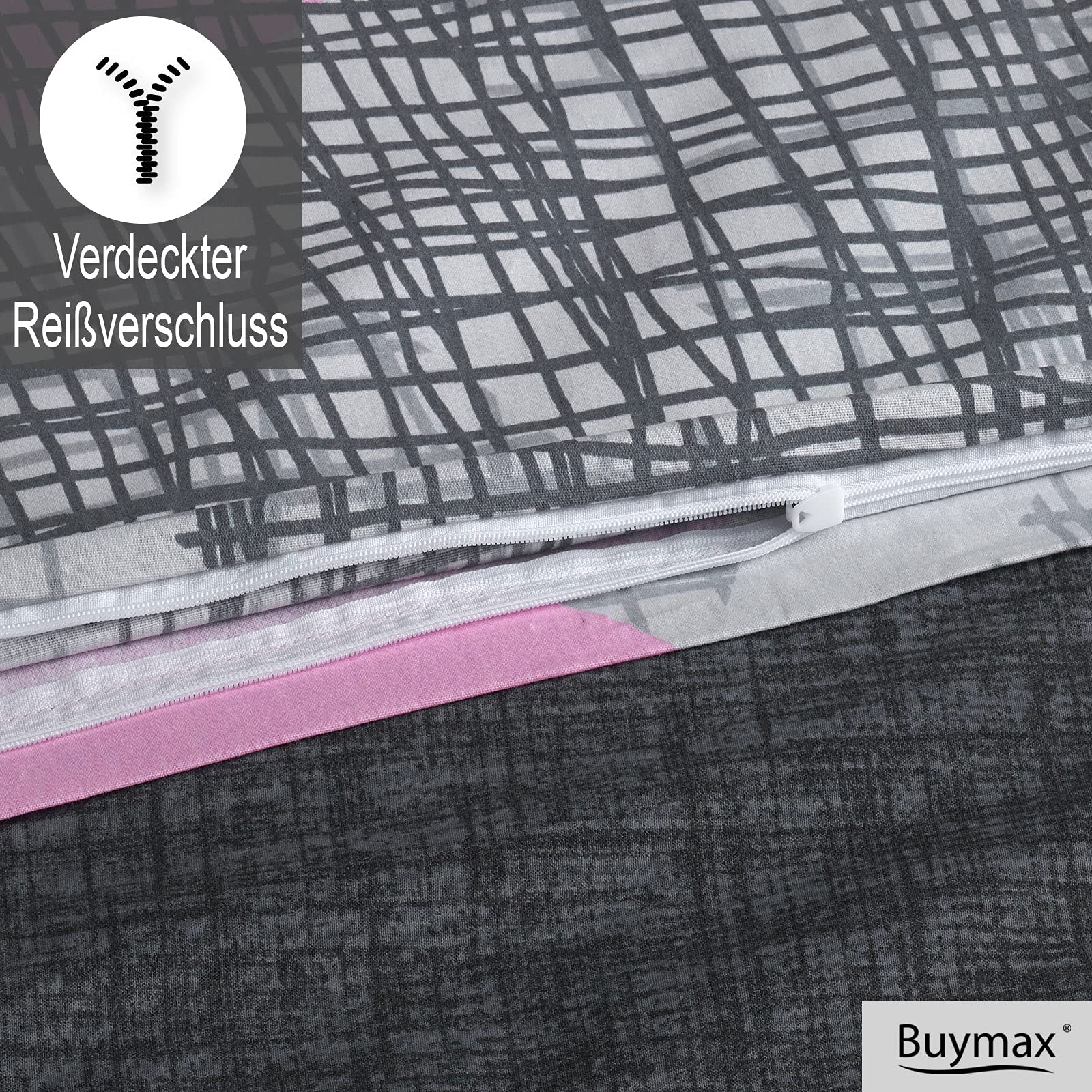 Buymax Bettwäsche 135x200 cm 4-teilig – Bettwäsche Set Renforcé 100% Baumwolle, 2 x Bettbezug 135x200 cm und 2 x Kissenbezüge 80x80 cm, Oeko-TEX, Reißverschluss, weich und atmungsaktiv