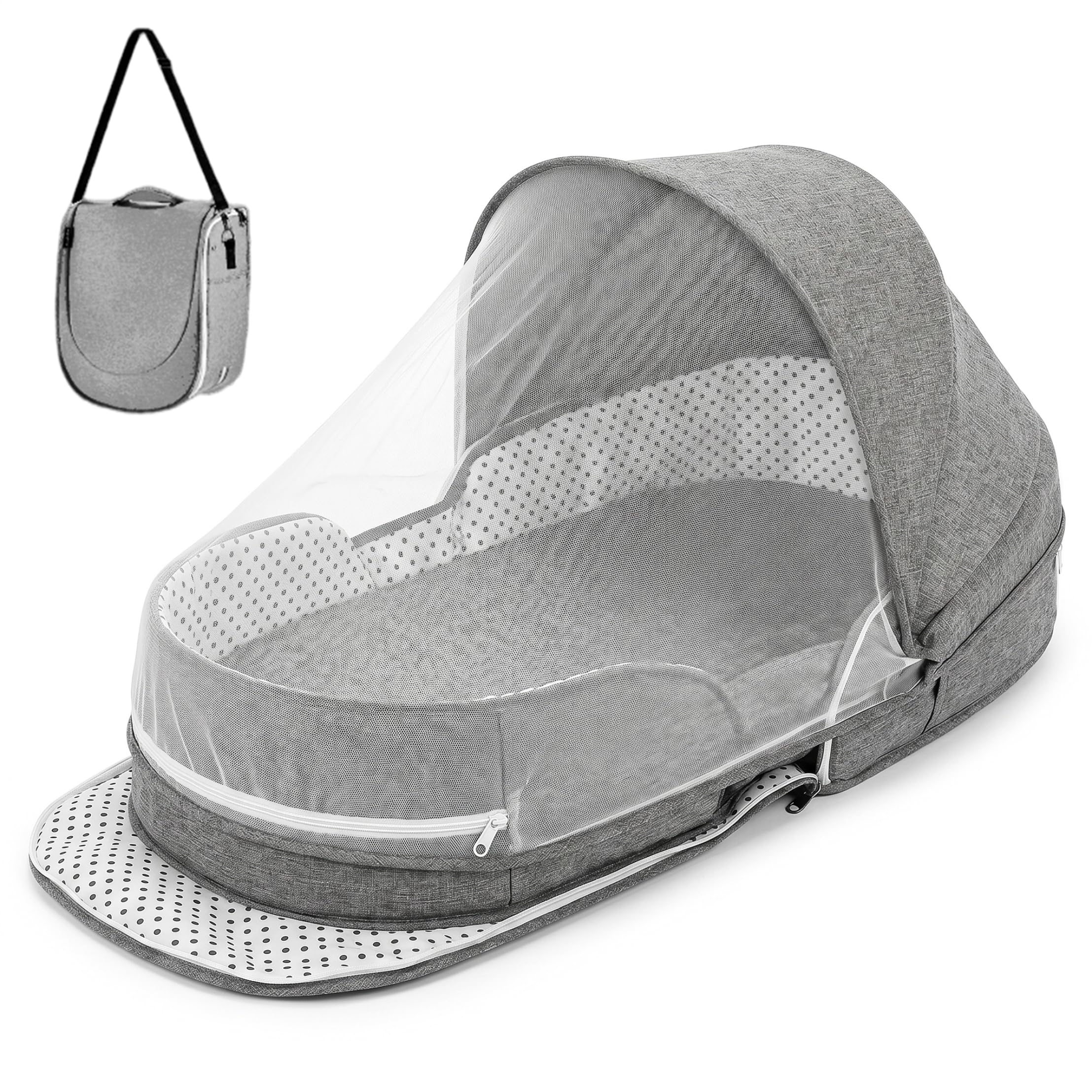 Couffin de Voyage Pliable Portable pour bébé de 0 à 6 Mois avec auvent et Filet, Berceau pour Nouveau-né Essentiel Voyage, lit bébé pour Camping en Voiture, Avion, Gris