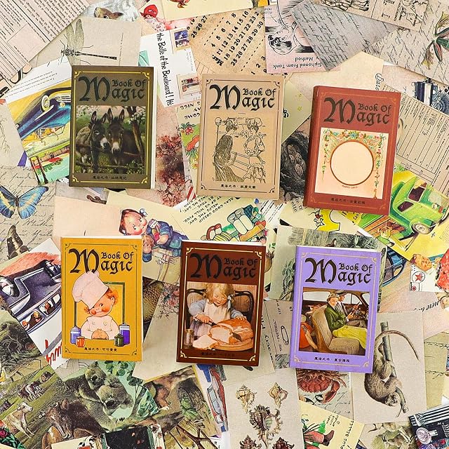 Covienapp 6 Pack (600 pcs) Vintage Scrapbooking Paper Vintage Journaling Supplies Scrapbooking Supplies for Journaling Planners DIY Craft Artwork Letter Album