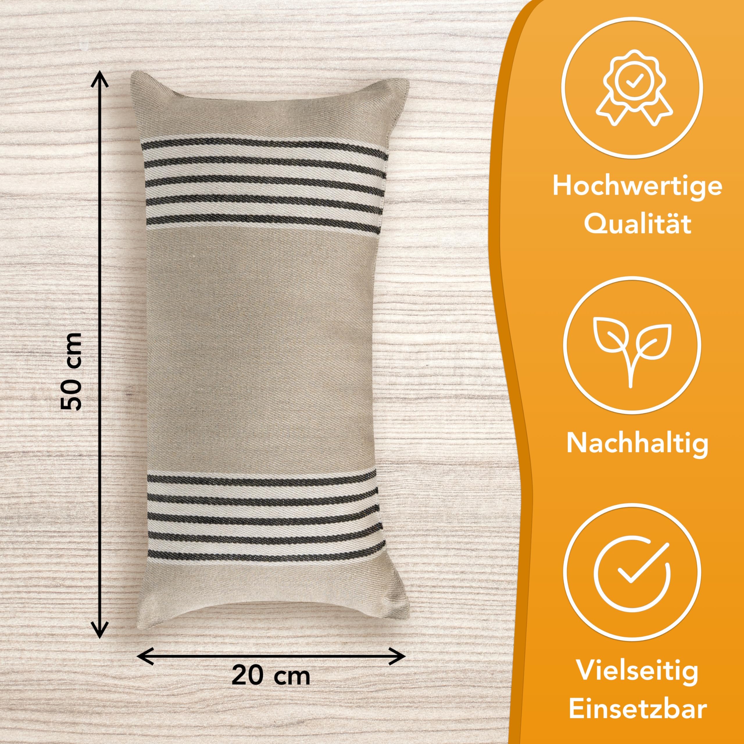 1 Premium Saunakissen Lieblingskissen Reisekissen | Design: Moika | Maße: 45 x 22 cm, Leinen/Baumwolle Hängematte, Strand oder Picknick (2 Streifen Natural) (Packung mit 2)