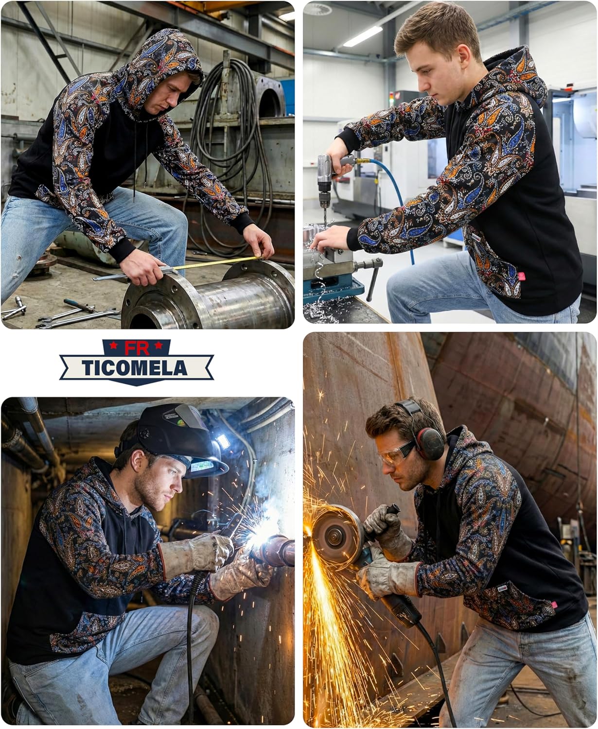 TICOMELA FR Hoodies Pullover 10.5oz Cottoon Fleece Flame Resistant Hooded Sweatshirts