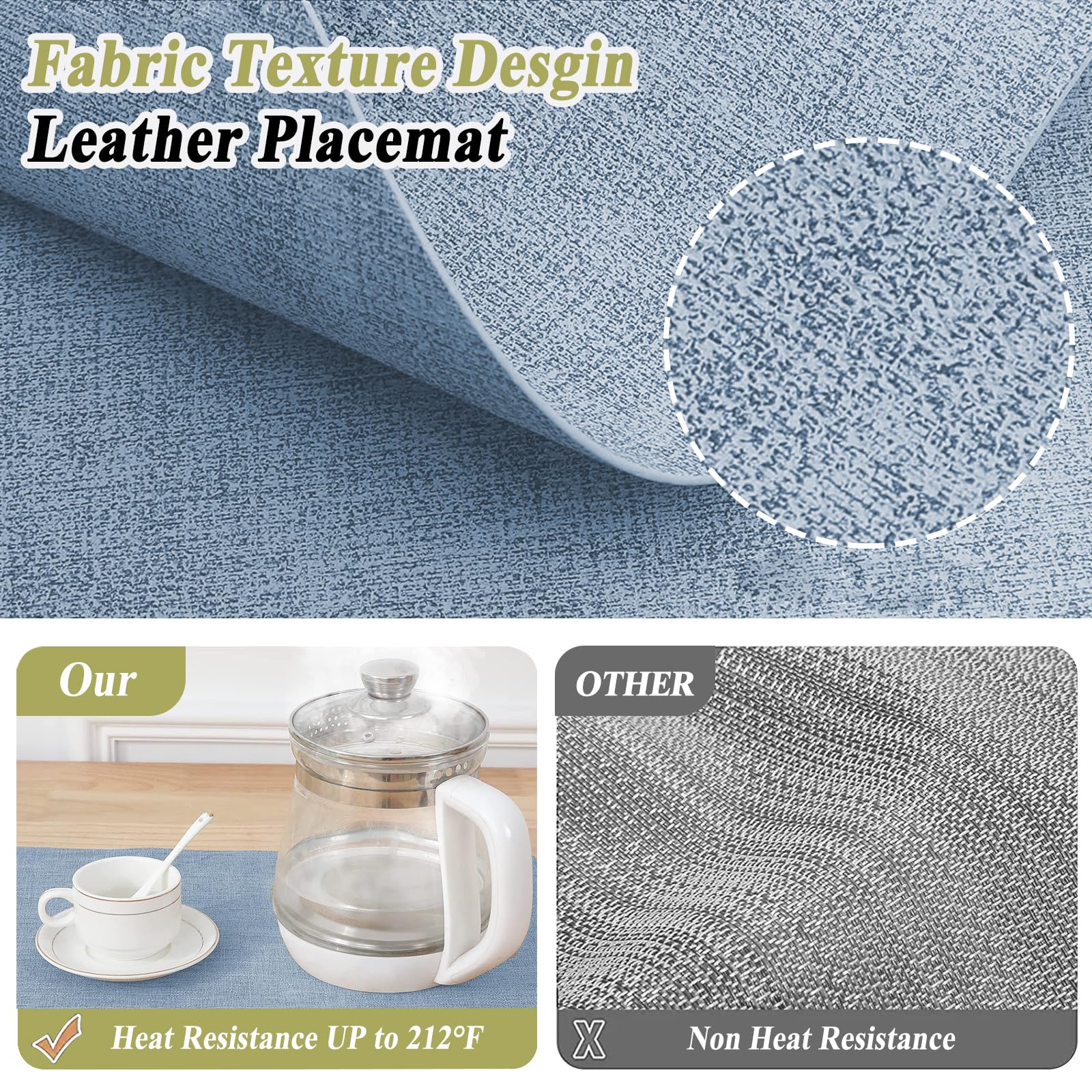 YUNJUER Washable Leather Place mats and Round Coasters Set, Heat Resistant 212 °F, Non-Slip and Waterproof - Image 3