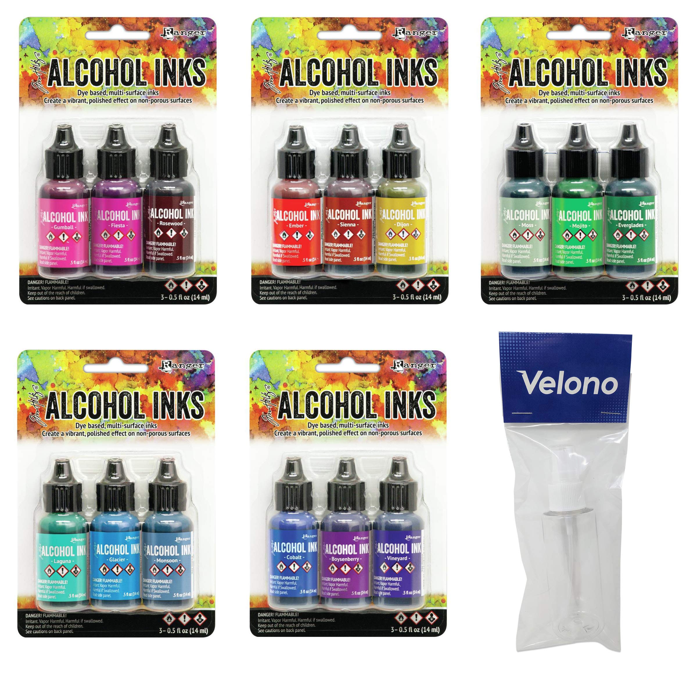 Ranger Tim Holtz 16-Piece Alcohol Ink Bundle, 15x Alcohol Ink Colors (New 2020 Release), 1x Velono 2