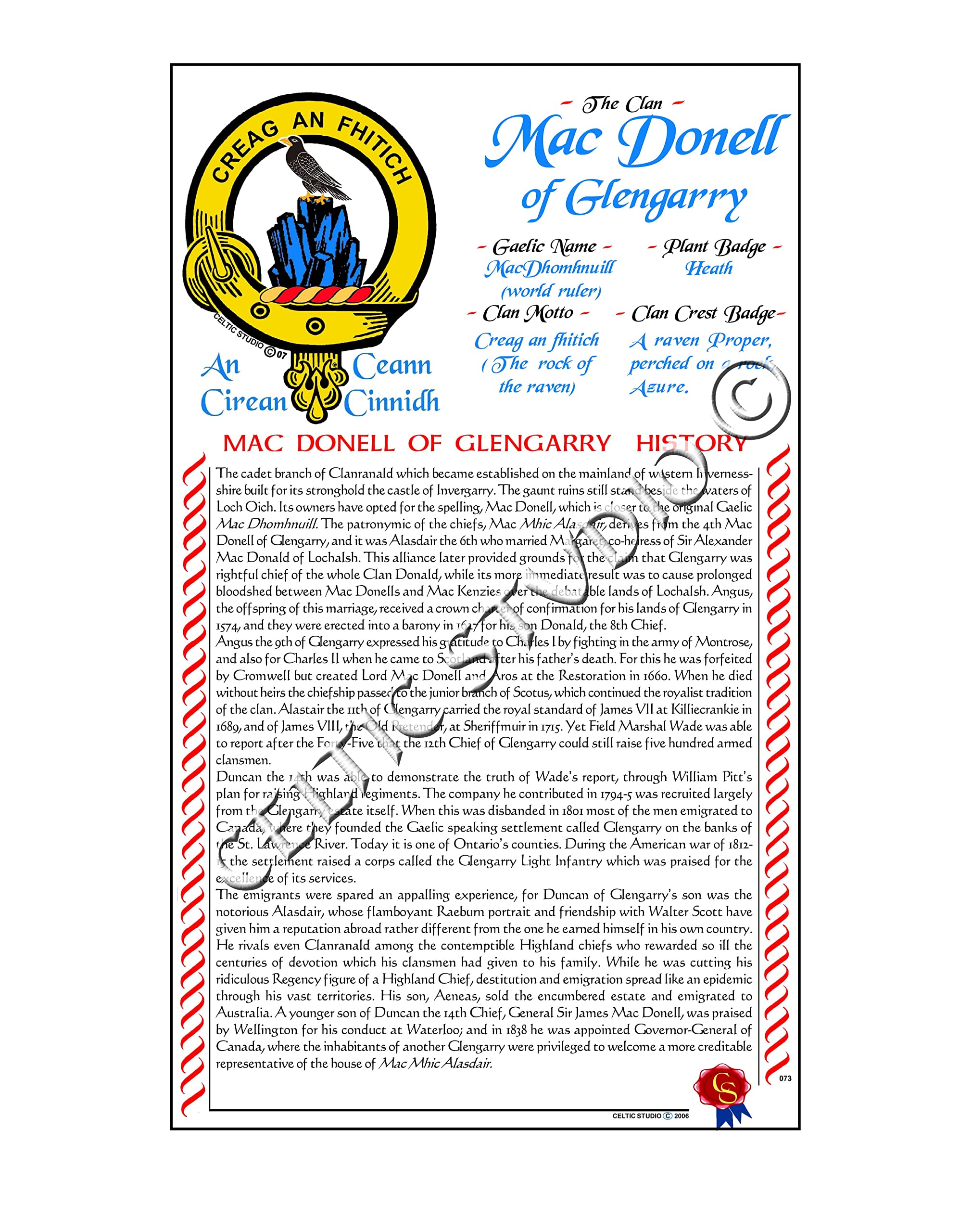 MacDonnell (Glengarry) Scottish Clan History