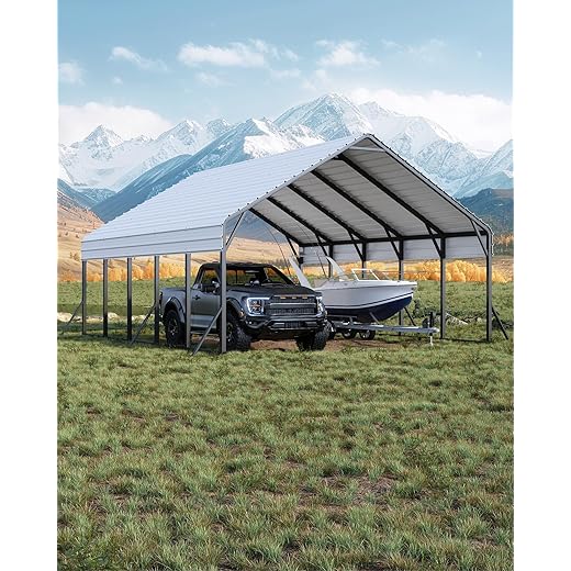 Garveelife 20'x25'x13' Metal Carport for 2 Cars, Heavy Duty Car Ports for Heavy Snow, Reinforced Frame, Tall Metal Car Ports for Bass Boats, Full-Sized Pickup Trucks, and Tractors, N.W. 980 Lbs
