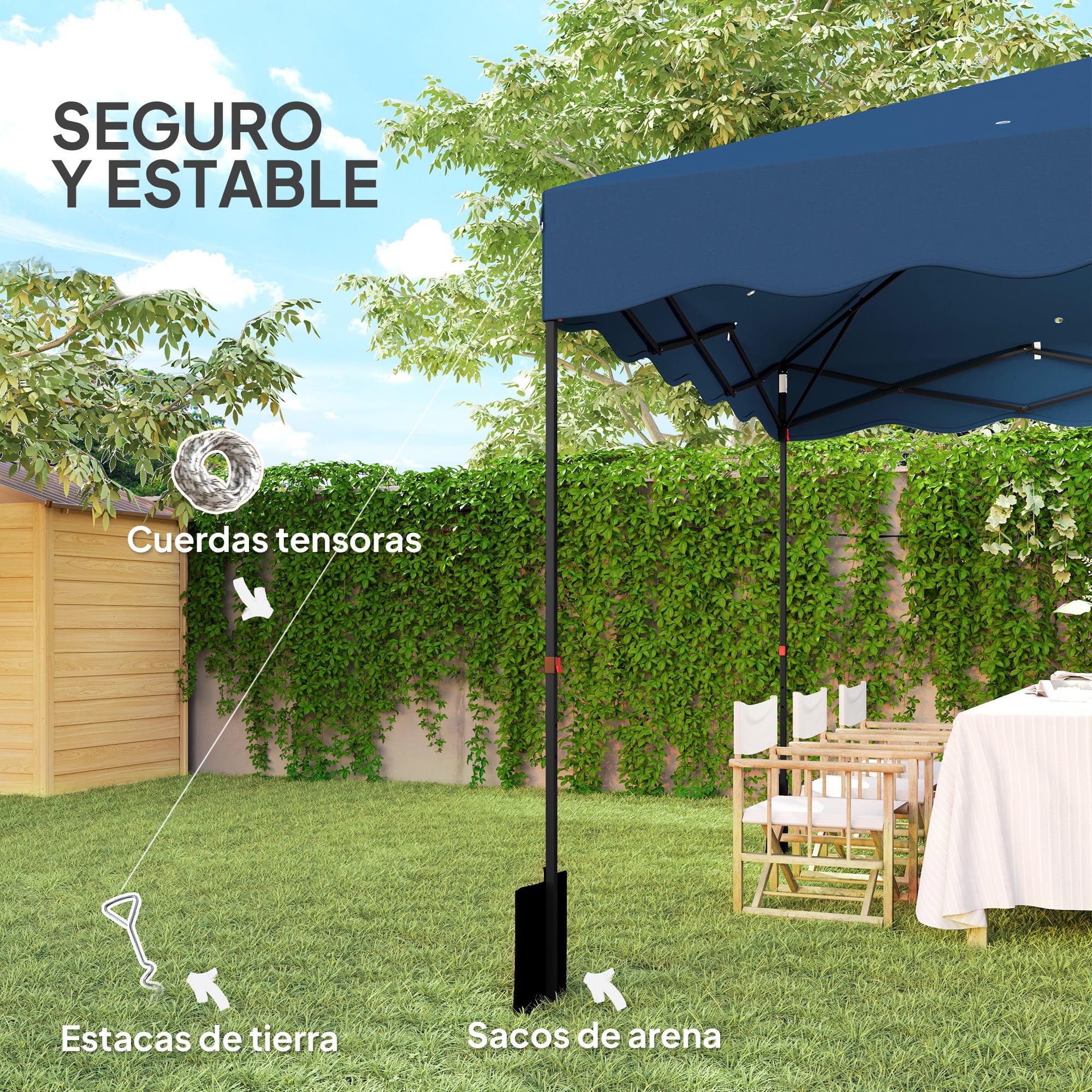 Outsunny Carpa Plegable Pop-up Gazebo 3x3 m Cenador Plegable con Protección UV 50+ Altura Ajustable Bolsa de Arena y Bolsa con Ruedas para Camping Fiestas Azul Oscuro
