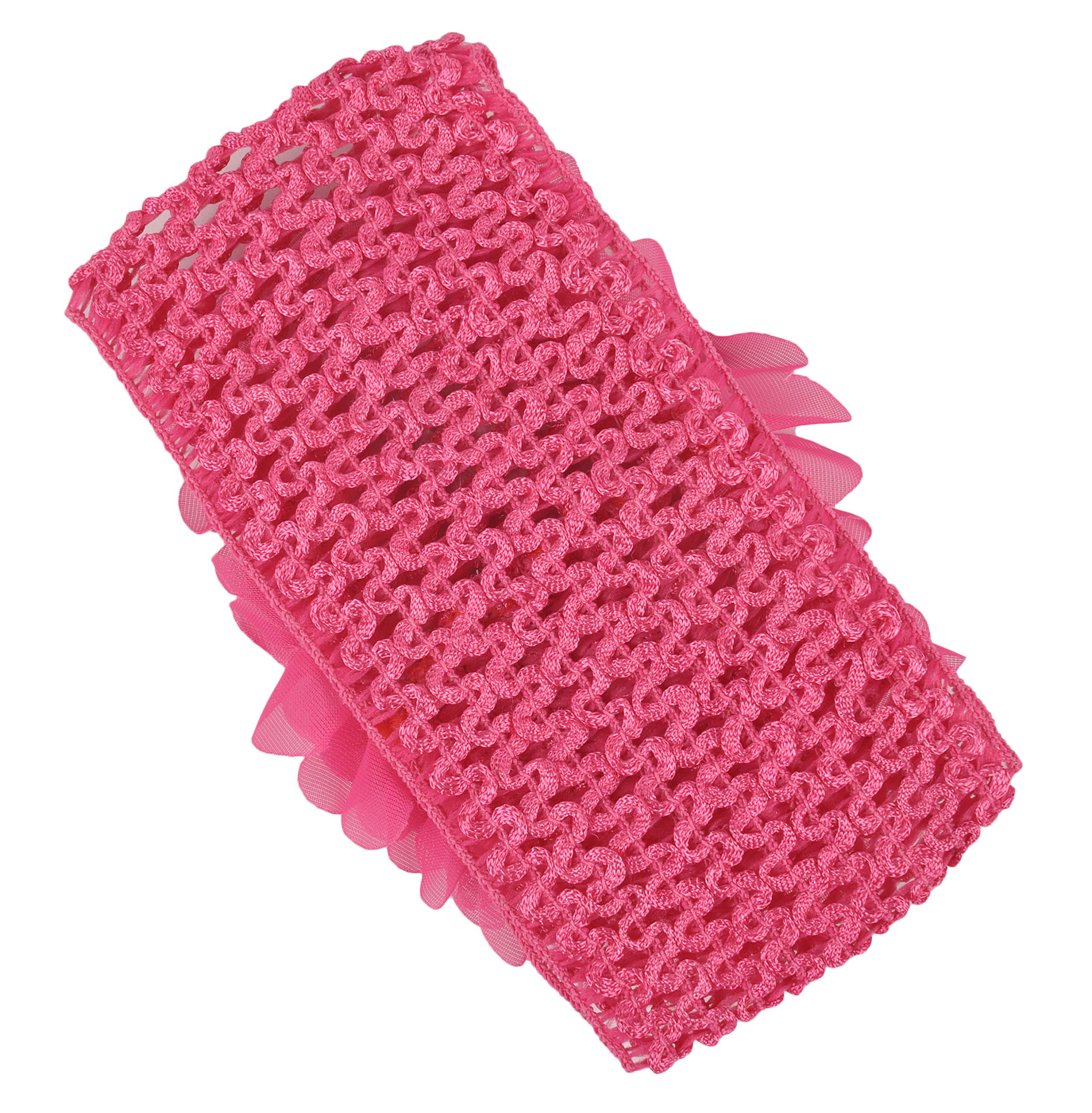 Yellow Bee Fuchsia Big Ruffle Flower Infant Hairband with Pearl Detailing, DE1103 - Image 3 thumbnail