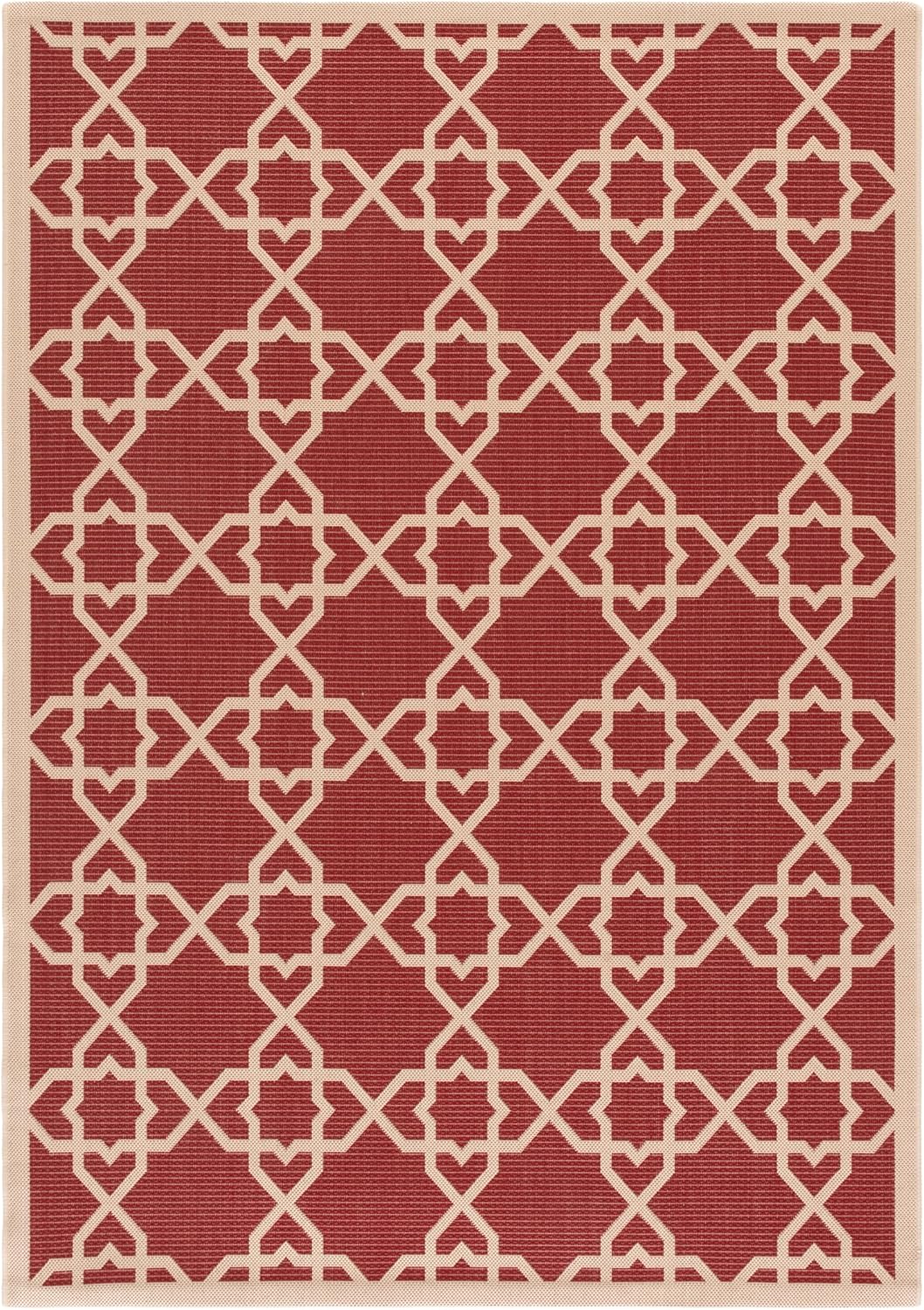 SAFAVIEH Washable Rug Outdoor Courtyard Collection - 5'3" x 7'7", Red & Beige, Non-Shedding & Easy Cleaning, Ideal for Patio, Backyard, Mudroom (CY6032-248)