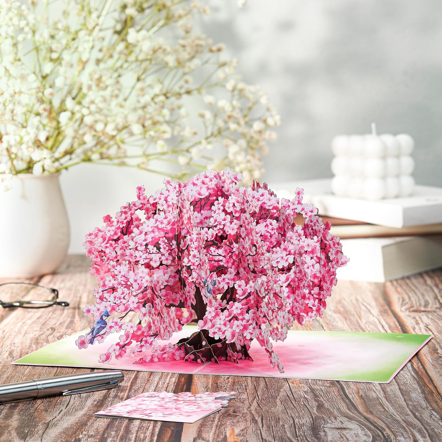 Bonsai Cherry Pop Up Cards, Blue Bird, 3D Greeting Cards, Gift for Birthday, Mothers Day, Anniversary, Valentines Day, Mom, Wife, Her, Girlfriend, 5x7 - Includes Envelope And Message Note - Image 4