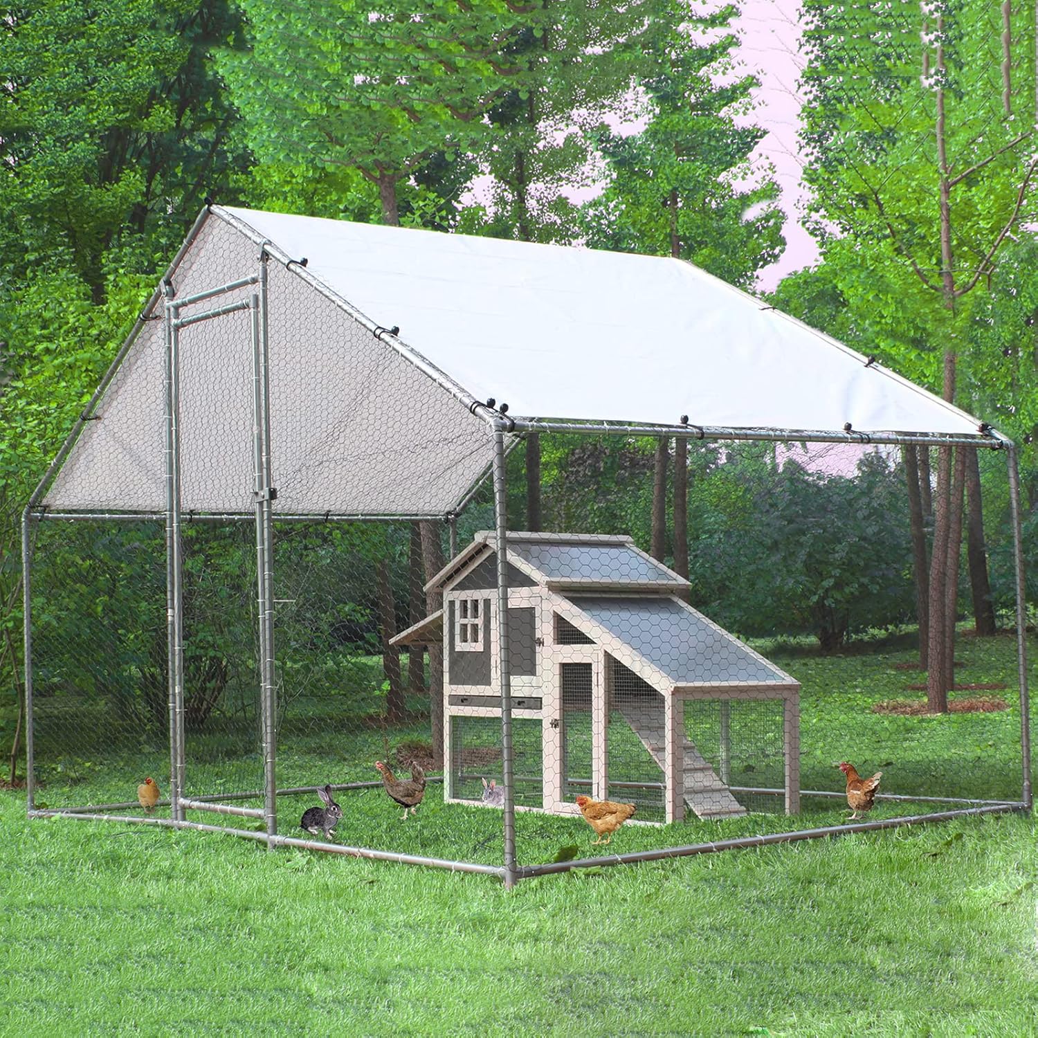 Outdoor Metal Chicken Coop Extra Large Chicken Run Walk in Poultry Cage Hen Runs for