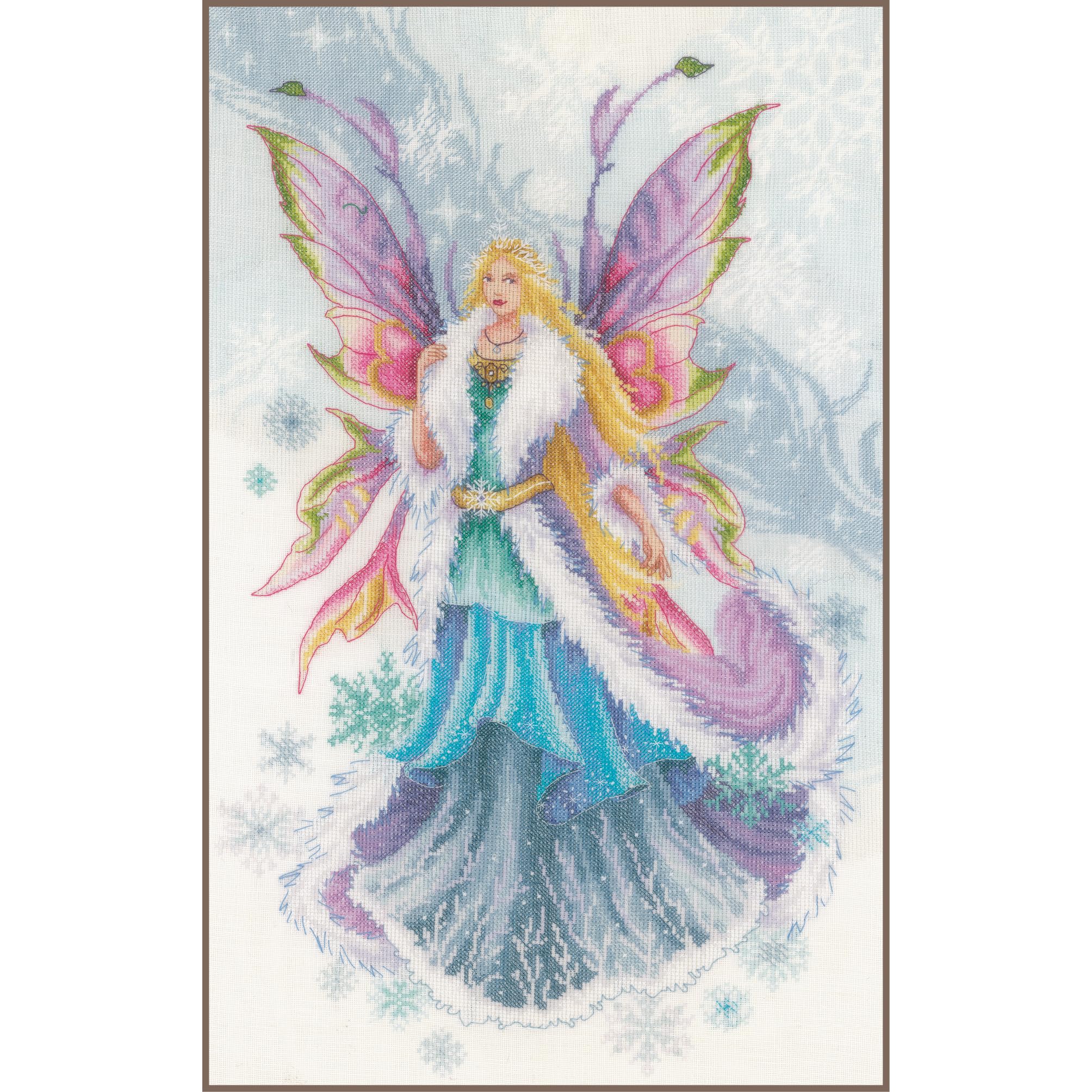 Fantasy Winter ELF Fairy Cross Stitch Kit with Linen