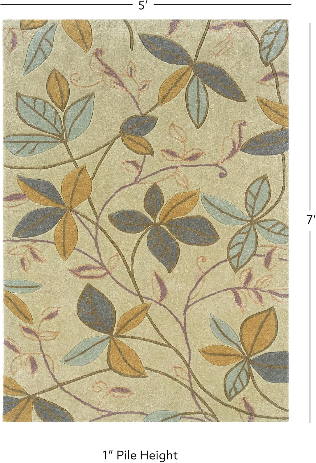Linon Trio Collection Beige & Blue Brown, 5 x 7