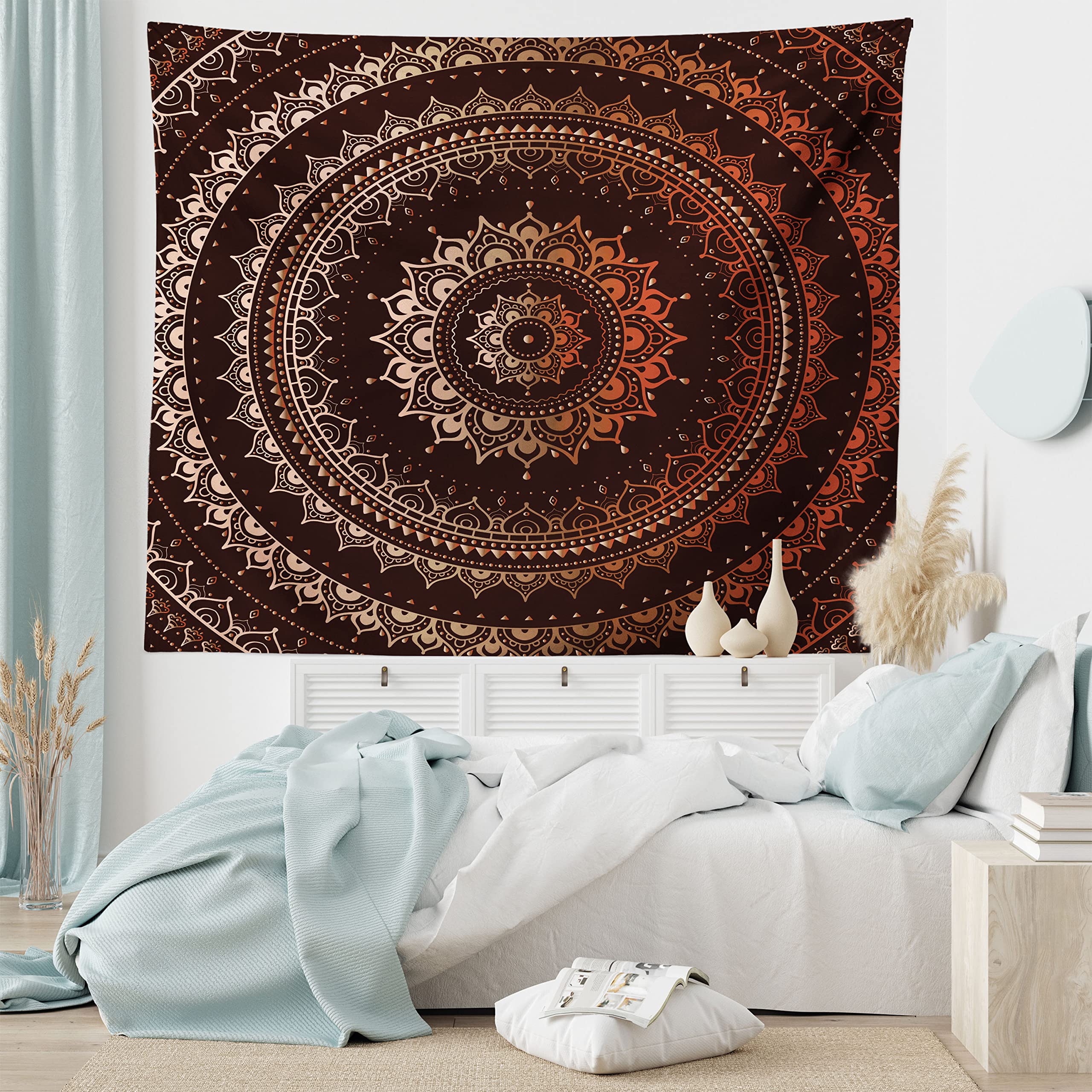 LLGWGL Tapisserie Murale Mandala Abstrait 130x150 Cm - Noir Et Blanc - Tissu Polyester Luxe 140g/m² - Décoration Chambre, Couvre-lit, Nappe - Lavable