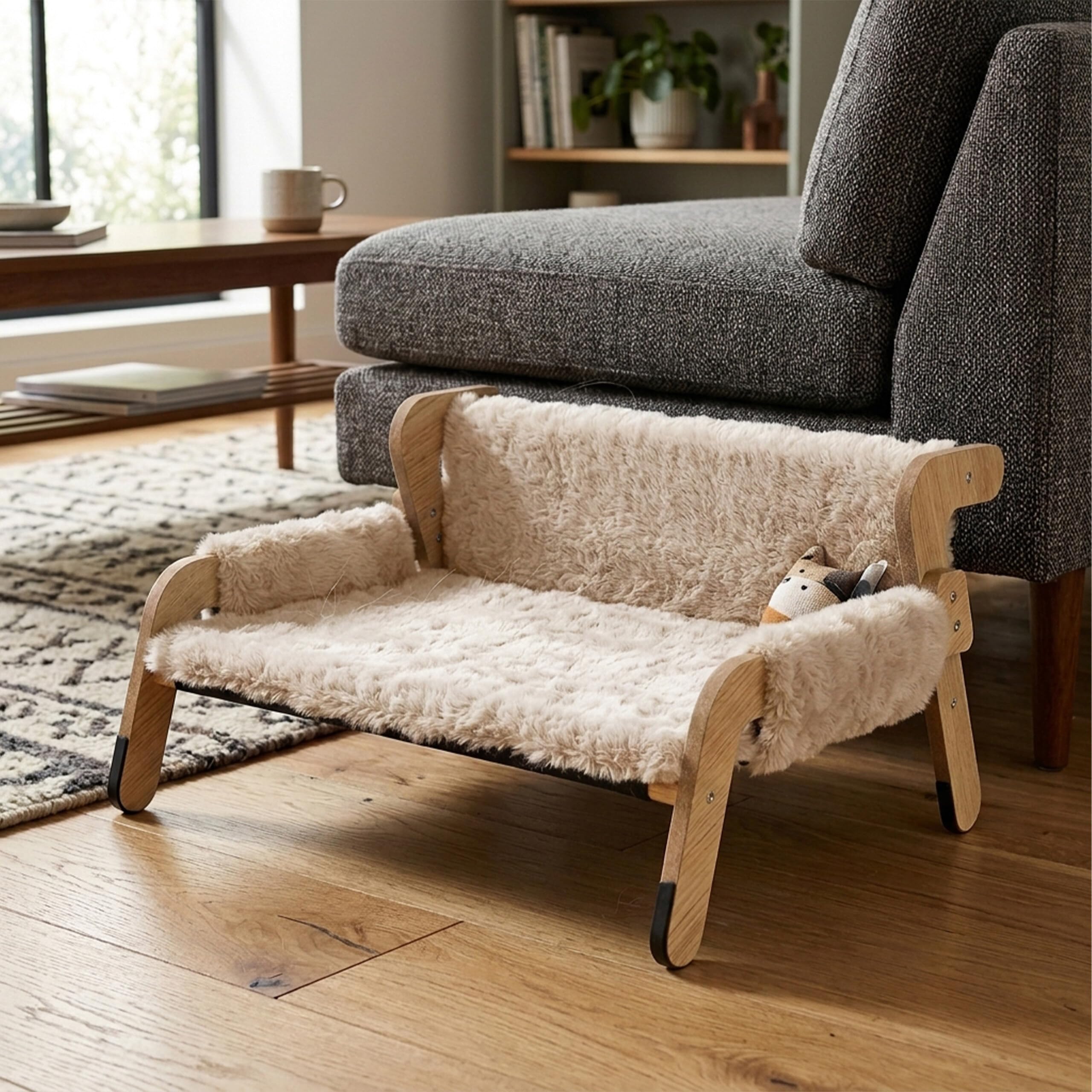 Relaxdays Cama para Gatos Acolchada, Estructura de Pino