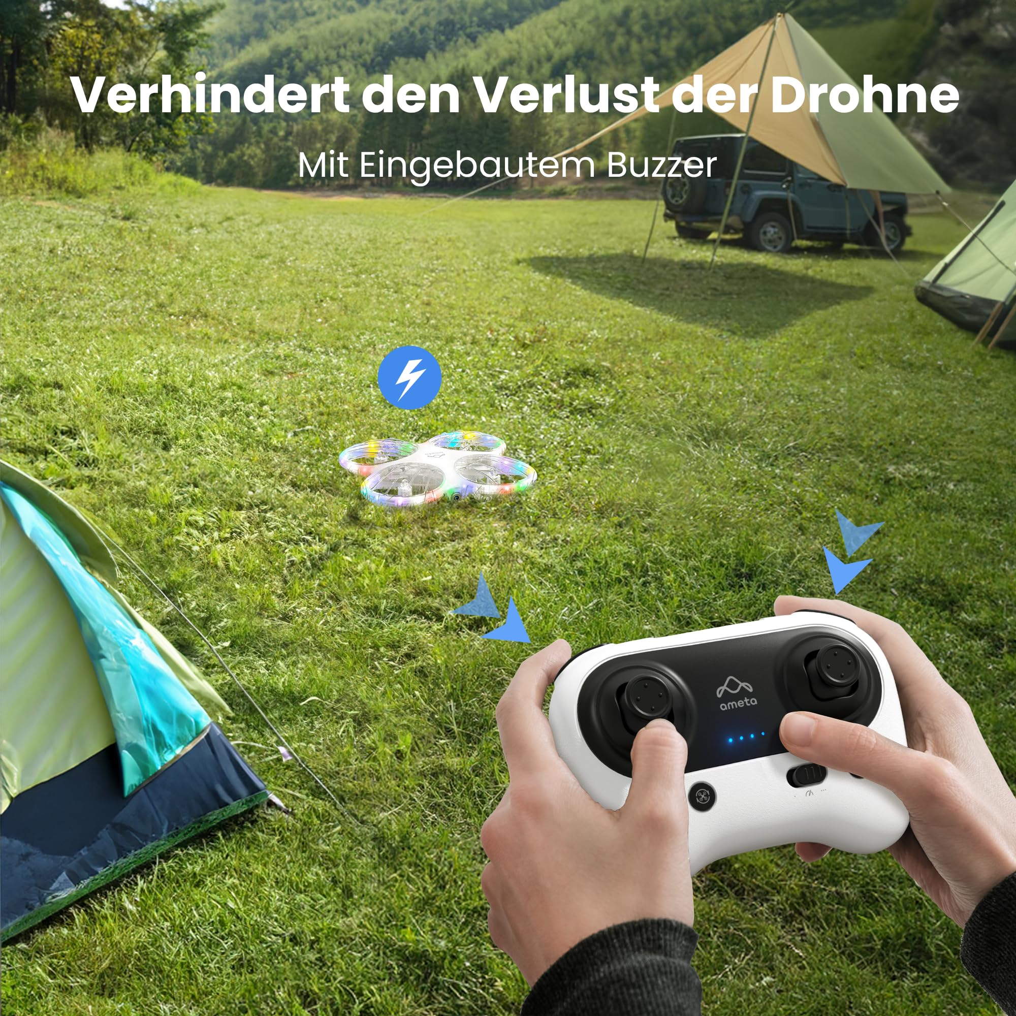 Ameta Morpho Drohne mit Kamera für Kinder 1080P HD mit STEM-Module | FPV, Drone für Anfänger, 32 RGB Licht, 18 min Flugzeit, Verloren Buzzer, Spielzeug Geschenke, Quadrocopter für Jungen Mädchen