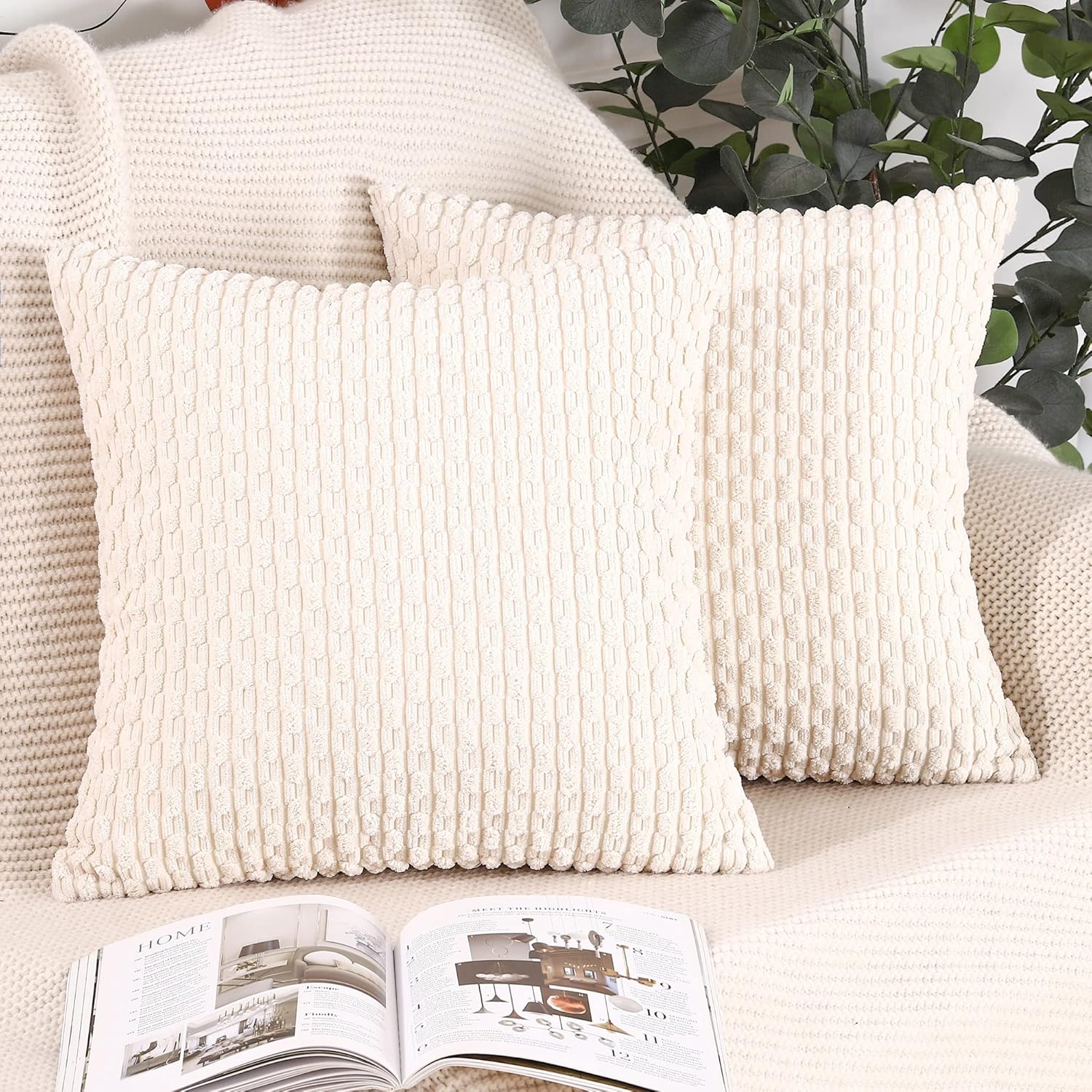 MADIZZ Pack of 2 Boho Striped Corduroy Throw Pillow Covers