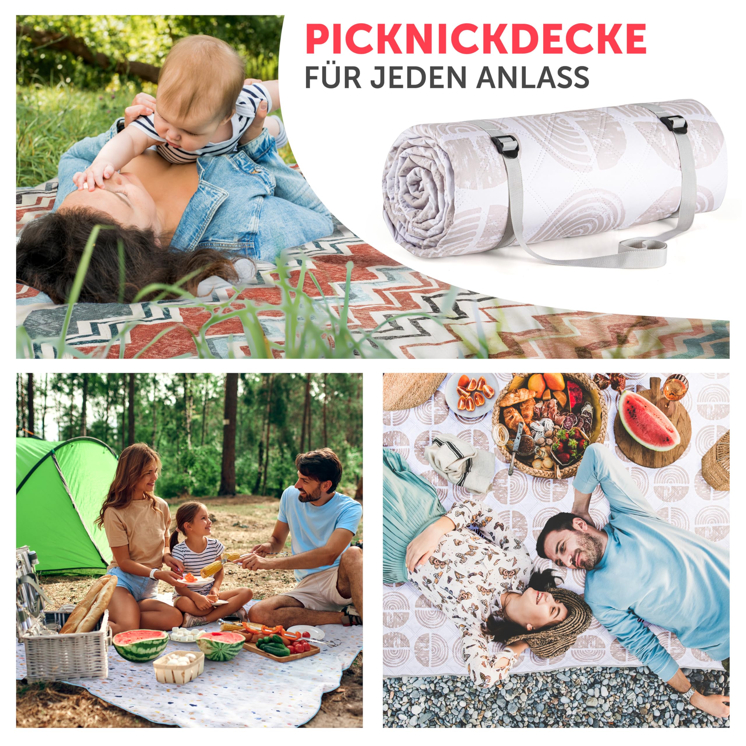 Blumtal Premium Picknickdecke wasserabweisend 200x200 cm Boho & TERRAZZO Design - waschbare Stranddecke sandfrei + weiche Zwischenfüllung - Outdoor Decke aus Oxford-Gewebe - Camping Decke bunt Boho