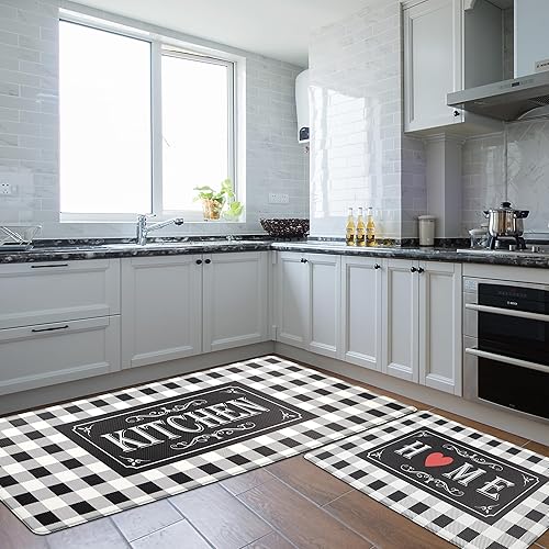 Miniatura 7 de Buffalo Plaid Kitchen Mat Sets 2 Piece Non Skid Waterproof Kitchen Rugs and Runner Sets Cushioned Anti-Fatigue Comfort Mat for Home & Office,