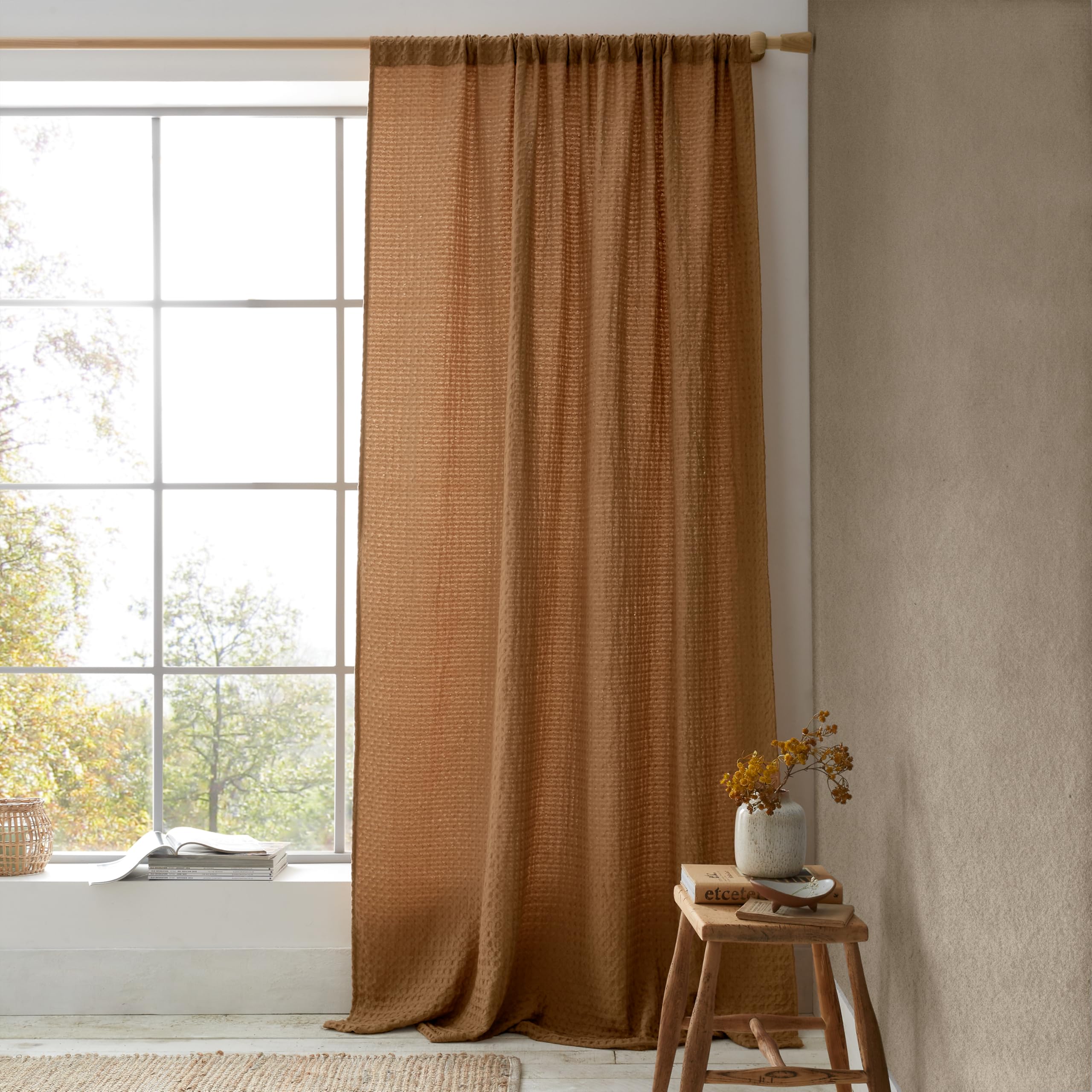 Pineapple Elephant Muscat Waffle 140x229cm Slot Top Voile Curtain Panel Caramel