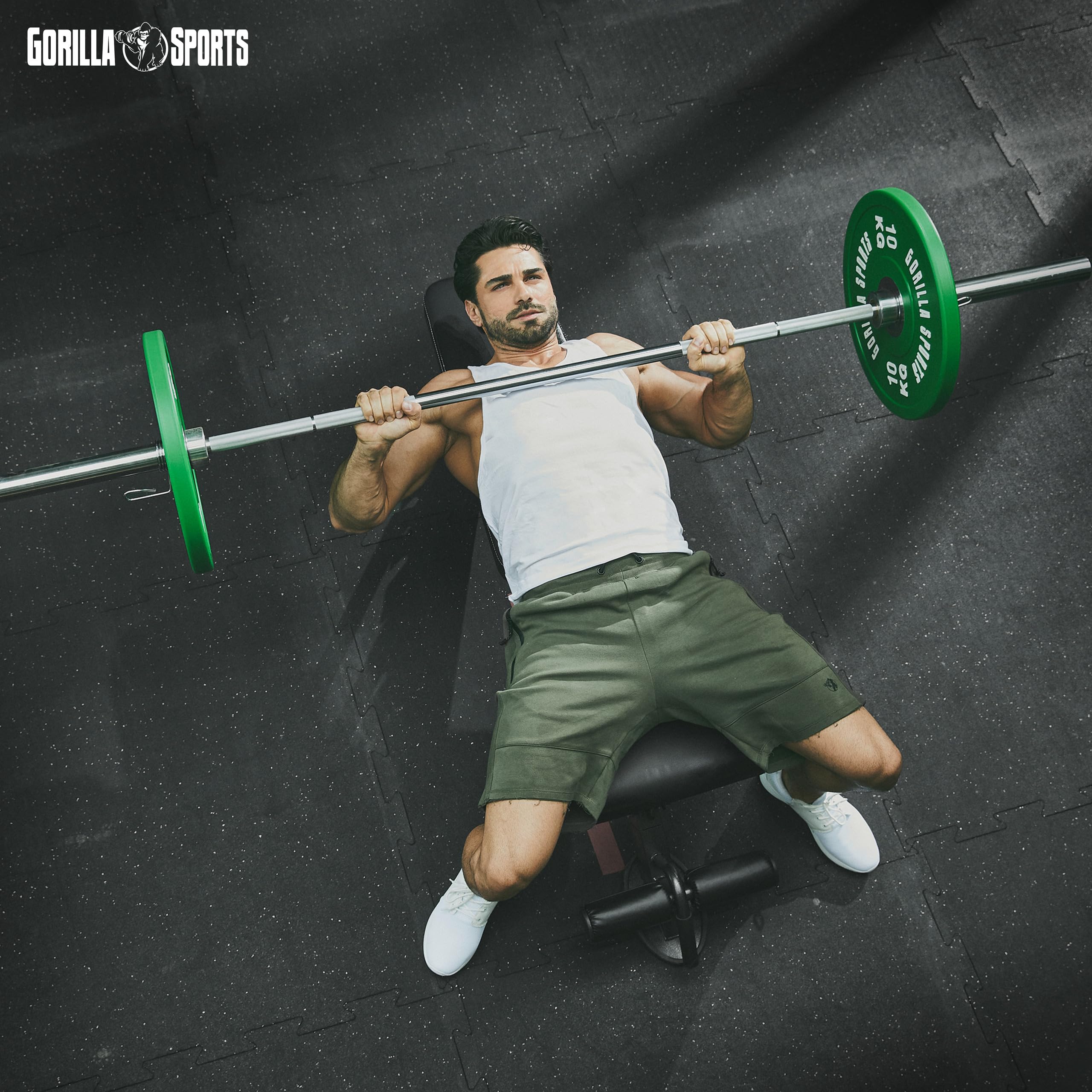 GORILLA SPORTS® Bumper Plates - Discos de pesas (50 mm, individuales, 5/10/15/20/25 kg, hierro fundido, engomado)