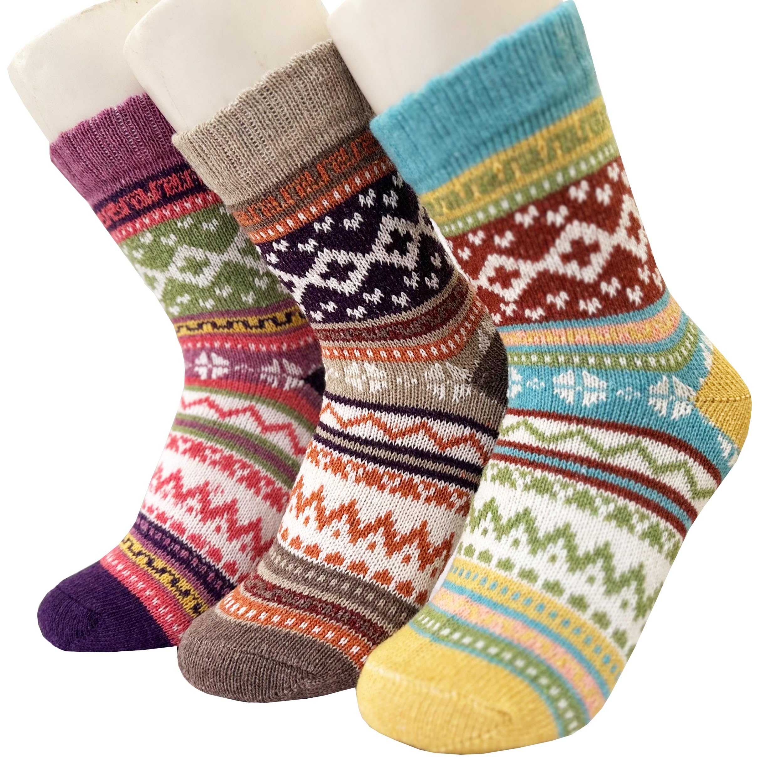 alexvyan 3 Pair Soft & Woolen Cozy Knitted Winter Thick Warm Stretchy Elastic Socks (Without Thumb) for Women Girls & Ladie (Plus Design)-picture-20