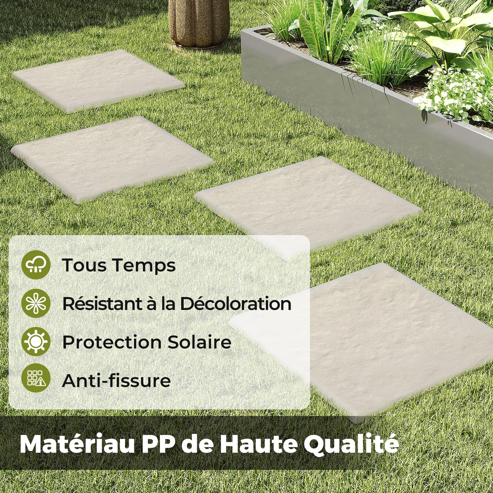 COSTWAY Lot de 8 Dalles de Jardin avec Piquets de Sol, 39,5x39,5cm, Dalles Extérieures de Terrasse Tout Temps, Revêtement de Sol Plastique Imperméable pour Pelouse et Cour, Charge 300kg, Beige