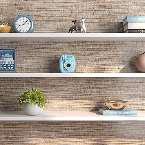 Miniatura 2 de FunStick Papel tapiz de tela de hierba para despegar y pegar, papel de pared autoadhesivo de tela marrón, papel de contacto para gabinetes,