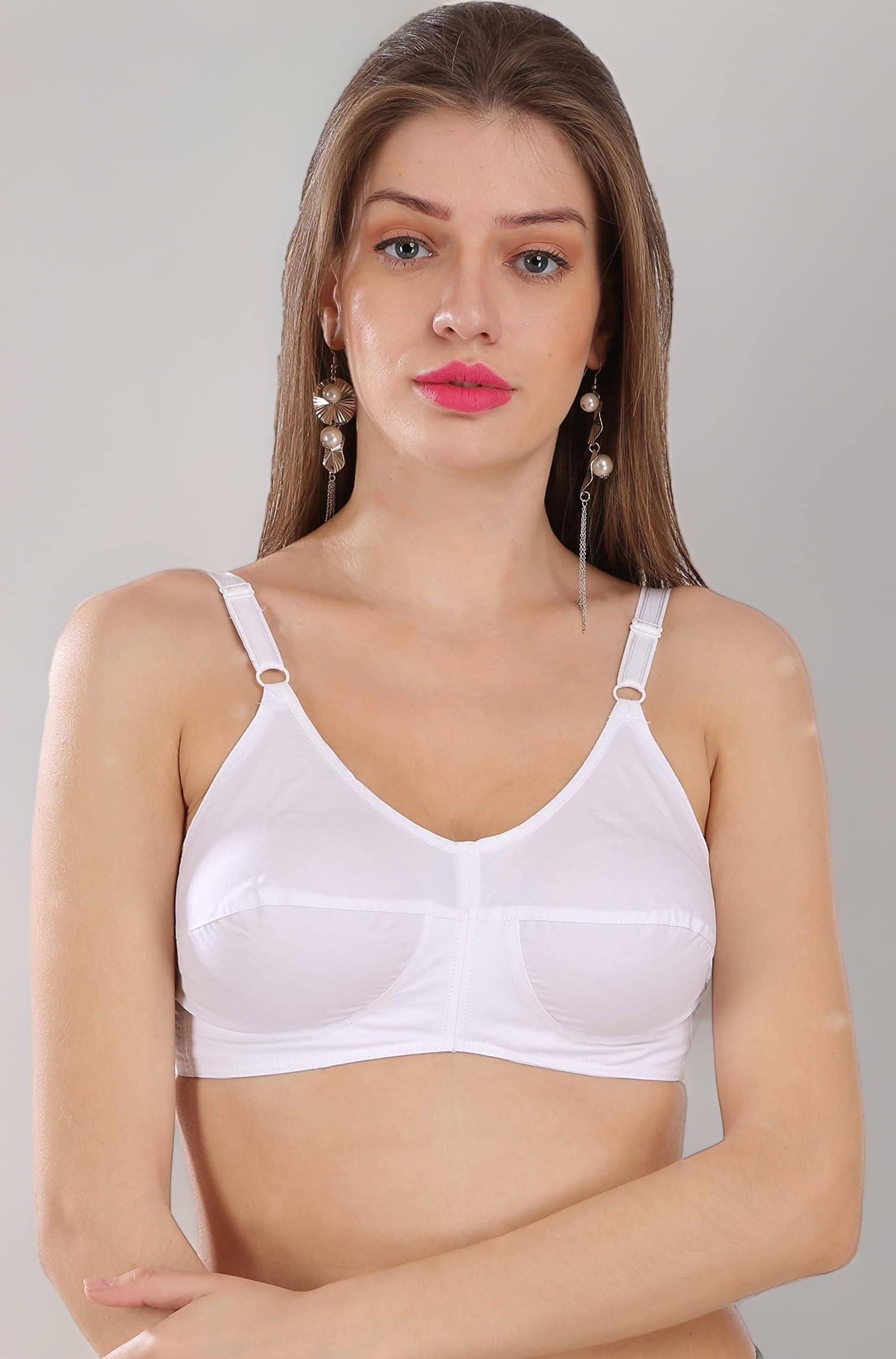 STROWBERRY Pure Cotton Full Coverage Push Up Non Padded Wire Free Bra in Size A B C D DD for Women and Girls (White)