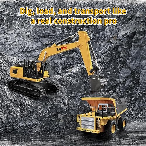 Miniatura 5 de Excavadora RC y camión volquete, vehículo de construcción de metal de 2.4 GHz con luz y sonido, el mejor juguete de Navidad para niños de 3-5, 4, 7,