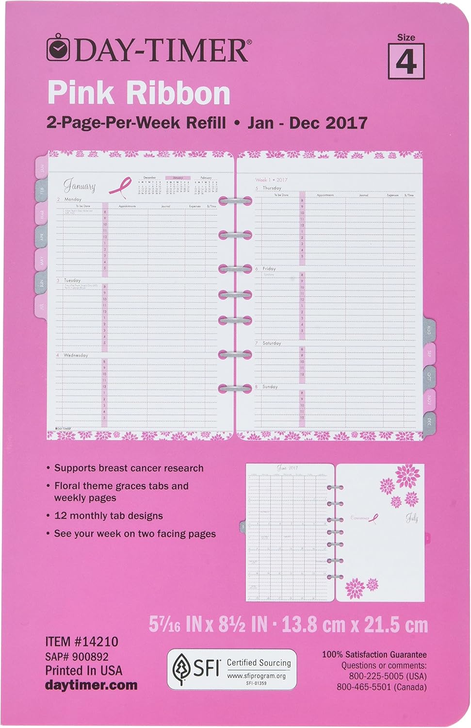 DayTimer 2014 Pink Ribbon DeskSize Weekly Refill, 5.5 x