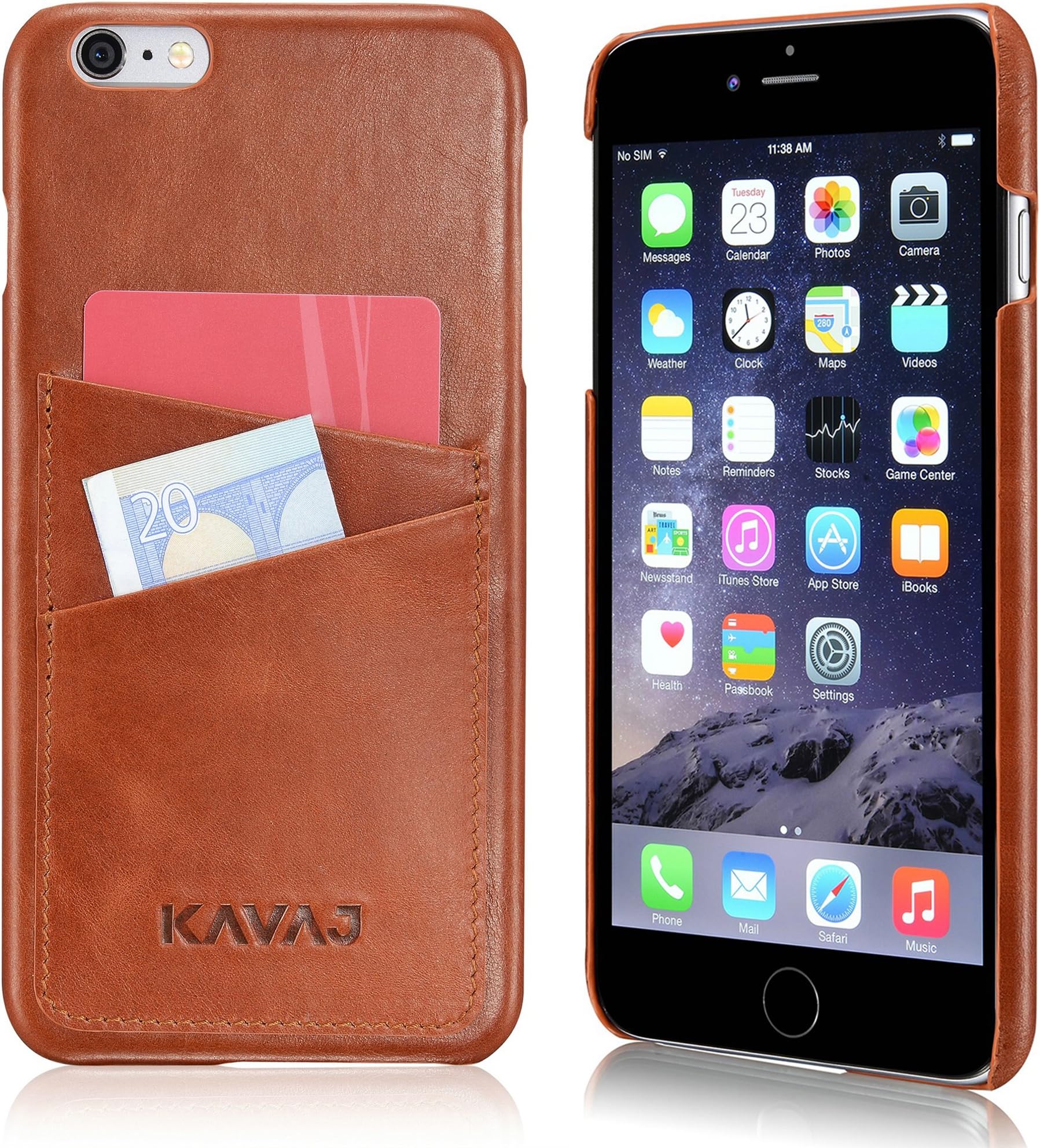 KAVAJ iPhone 6S/6 Plus Case Cover Leather Tokyo Cognac Brown - Genuine Leather Back Cover with Business Card Holder. Slim Fit Case As Premium Accessory for Original Apple iPhone Doubles As A Wallet.