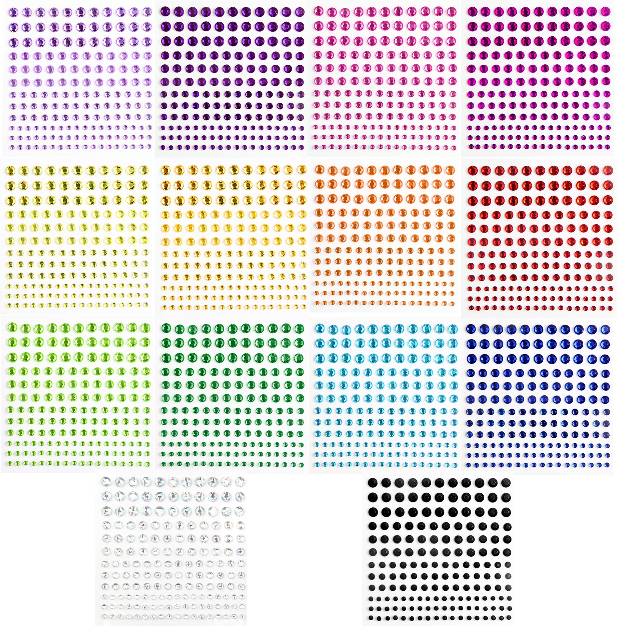 2310 PCS Self Adhesive Rhinestone Gem Stickers for Face Nail Body Makeup Festival,4 Size 14 Sheets Bling Jewels Stickers Earrings for DIY Kids Craft Card Decorations