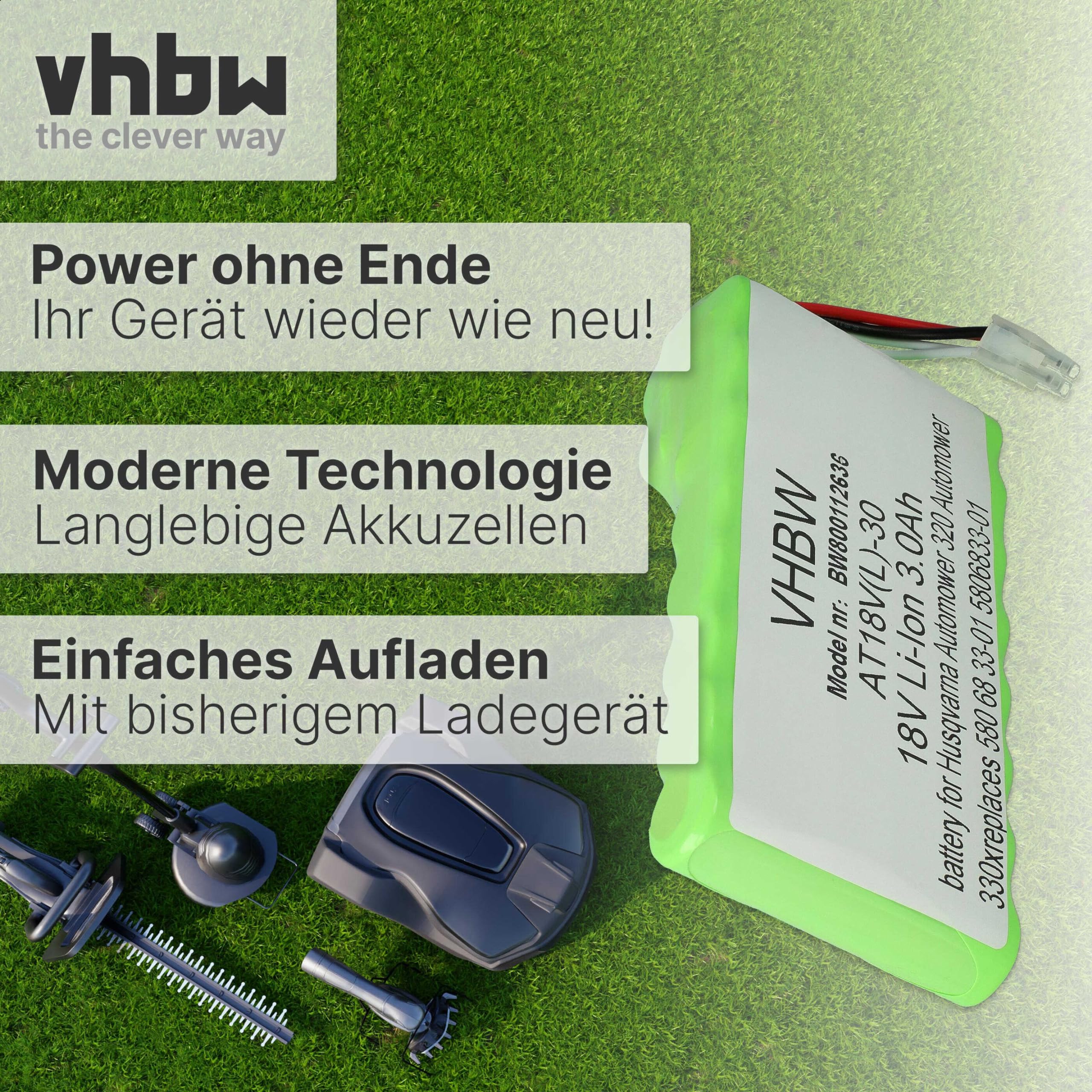 vhbw 2 x akumulator zastępuje Husqvarna 5881464-01, 588146402, 588 14 64-02, 5881464-02, 588 14 64-01 do robota koszącego 3000 mAh 18 V Li-ion