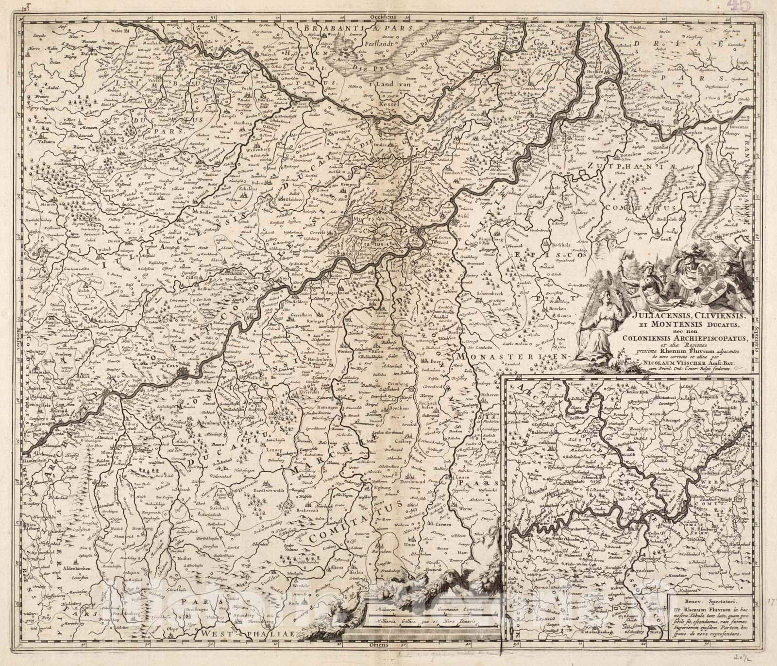 Historical Map, c.1698 Juliacensis, Cliviensis, et Montensis Ducatus, NEC Non Coloniensis Archiepiscopatus, et alie regiones proxime Rhenum Fluvium adjacentes, Vintage Wall Art : 24in x 20in