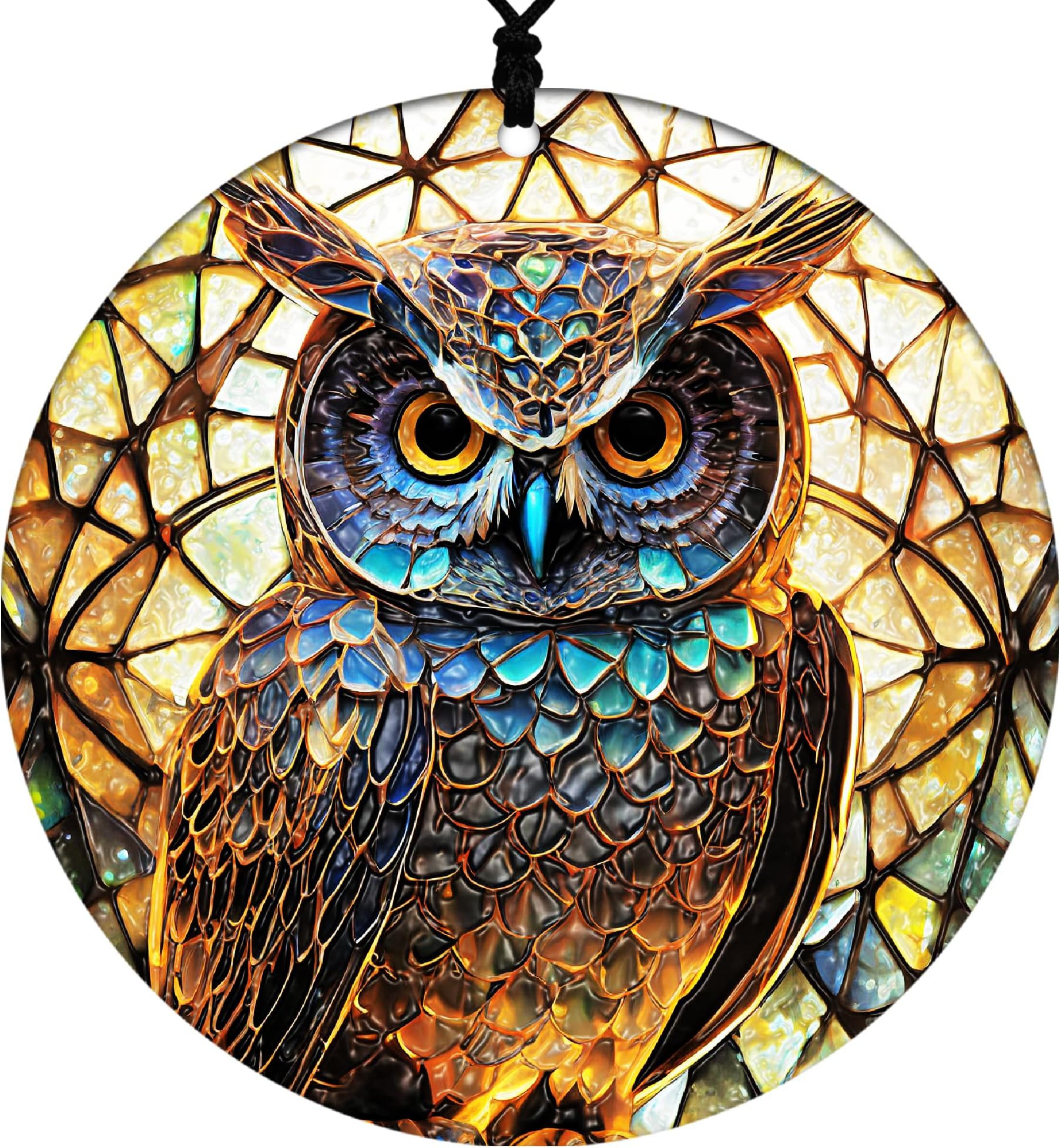 Owl Christmas Ornament - Bird Home Decor Featuring Faux Stained Glass Embossed Design - 2026 Acrylic Disc Decoration for Tree - Unique Bird Lover Gift from Cranberry Collective