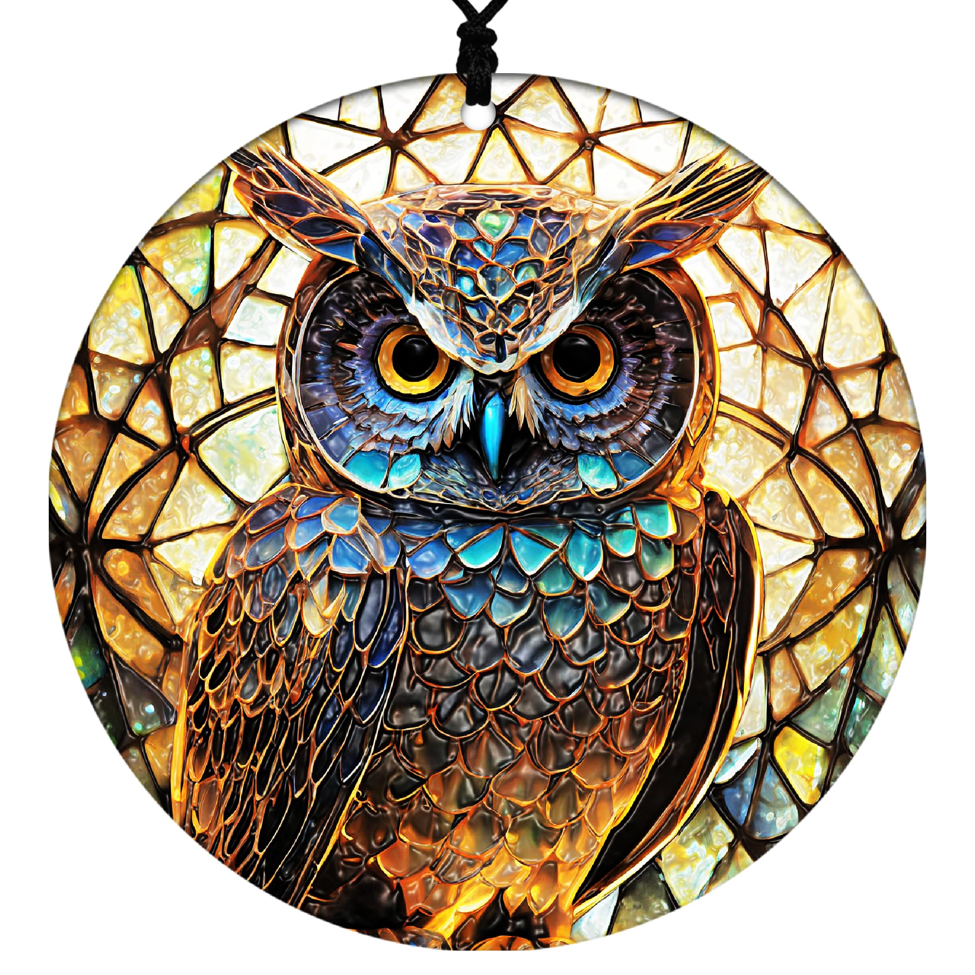 Owl Christmas Ornament - Bird Home Decor Featuring Faux Stained Glass Embossed Design - 2026 Acrylic Disc Decoration for Tree - Unique Bird Lover Gift from Cranberry Collective