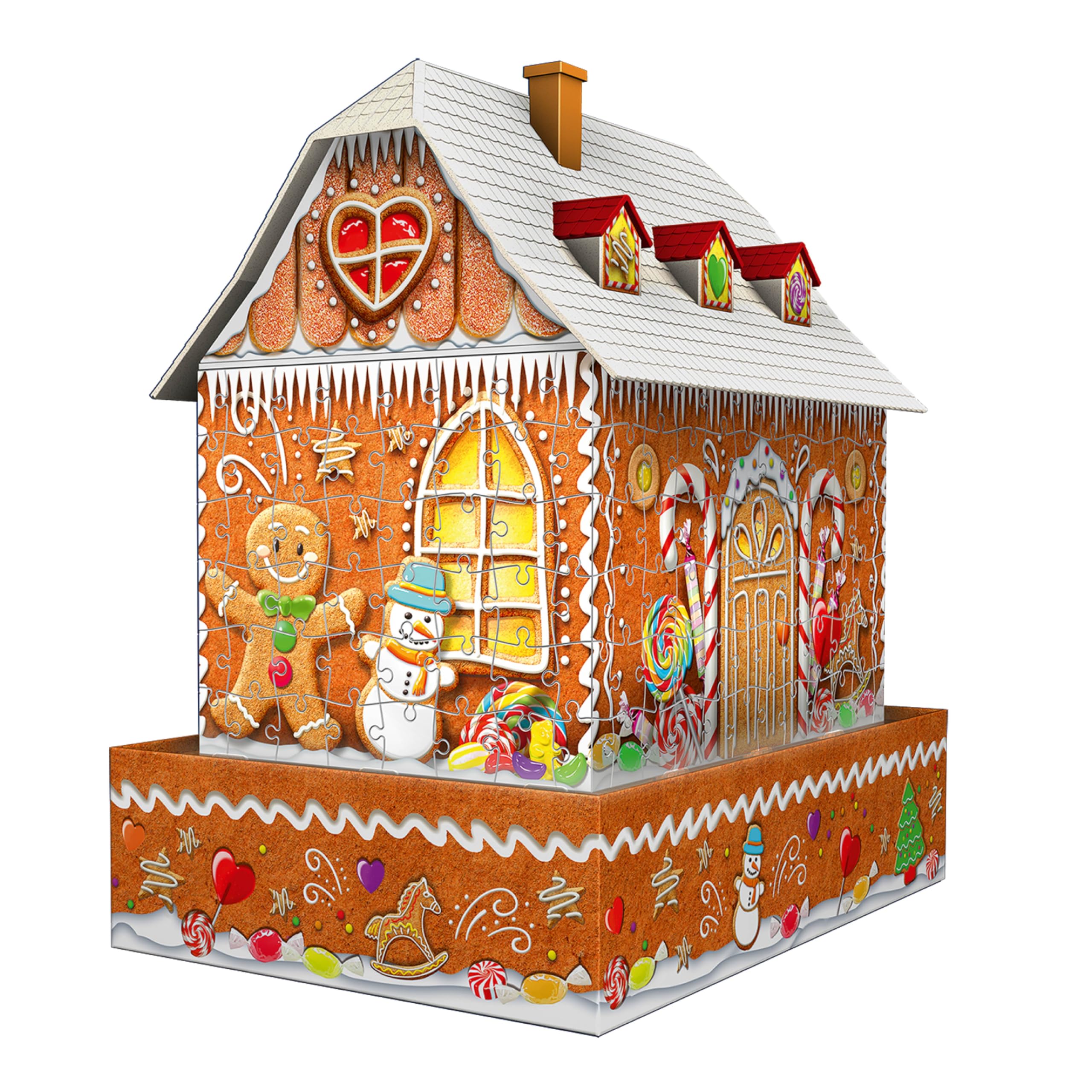 3D Gingerbread House with Lights - 216 Piece Jigsaw Puzzle - Traditional Gingerbread House with Sturdy Base & Safe LED Lighting - Premium Quality - Ages 8+