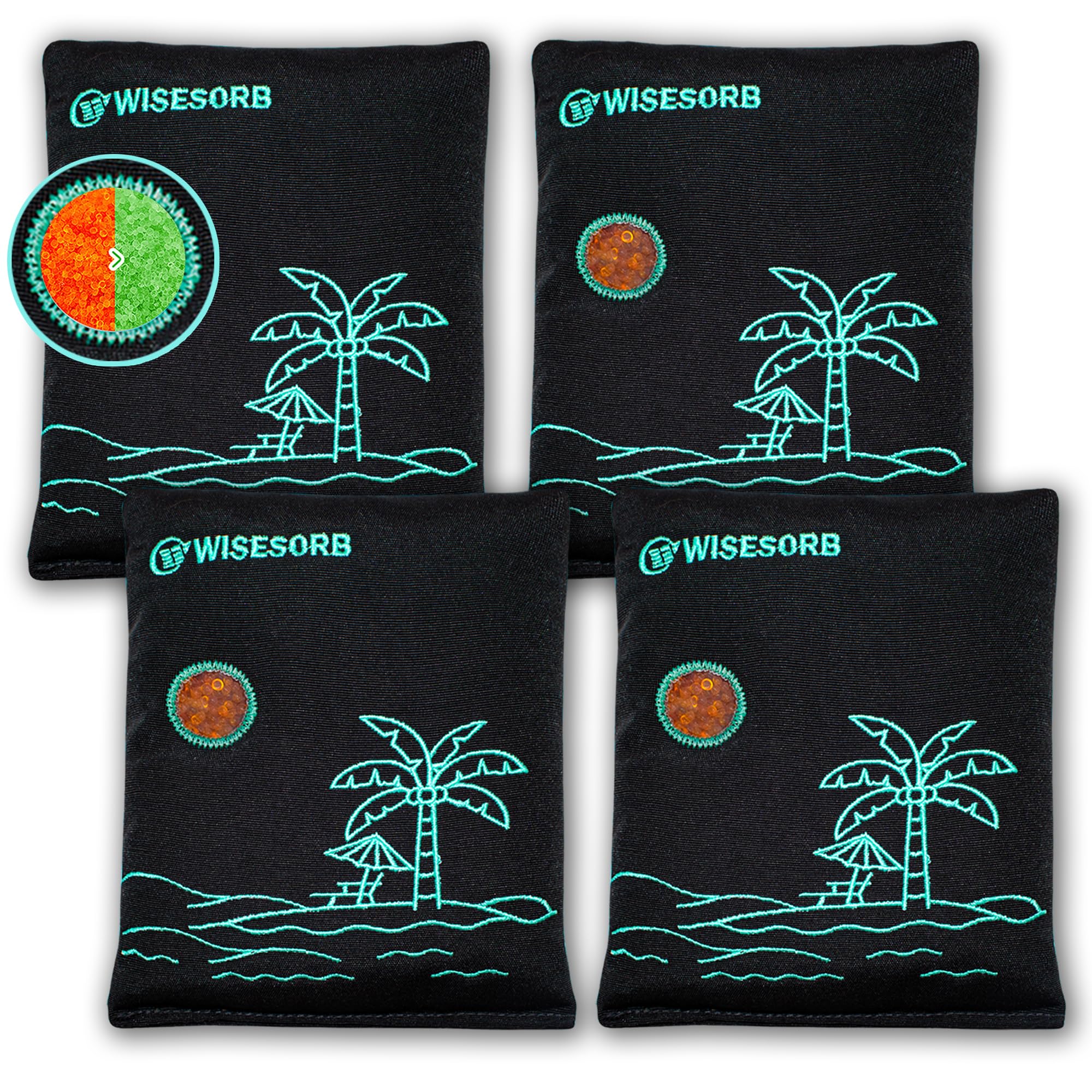 Wisesorb 4 x 500 Gram Rechargeable Silica Gel Desiccant Packs, Microwave Reactivated Moisture Absorbers, Color Indicating Reusable Dehumidifier for