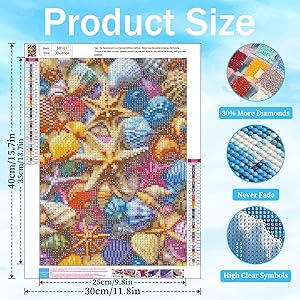 xcemhil Seashell Diamond Painting, Beach Diamond Painting for Adults, Seashell Diamond Art 5D Full Drill Gem Art for Gift and Home Wall Decor 12x16 inch