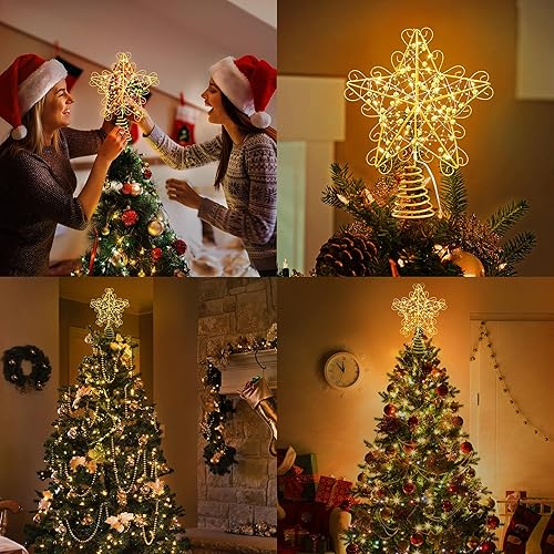 Miniatura 10 de BrizLabs Decoración para árbol de Navidad, 8 pulgadas, 11 bombillas de estrella blanca cálida, 120 V, certificado UL, 5 puntos, enchufe de estrella